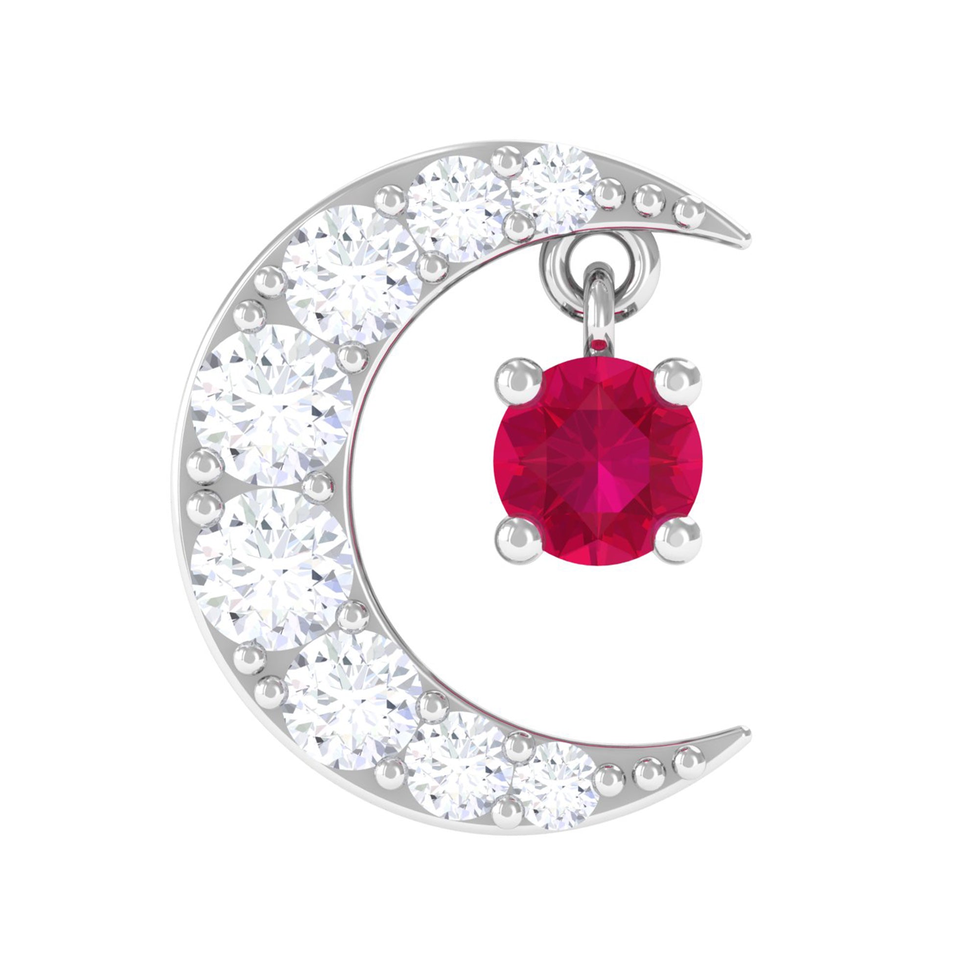 Natural Ruby and Lab Diamond Crescent Moon Helix Earring AAA - Rosec Jewels