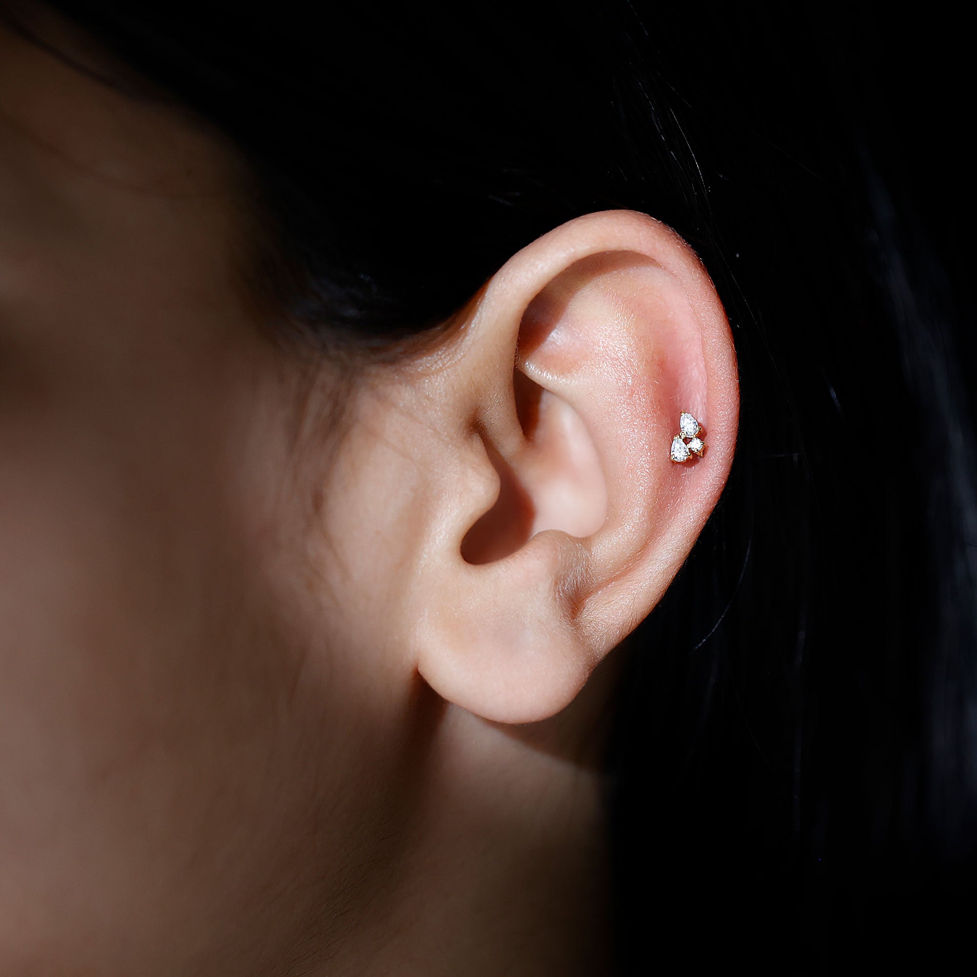 Pear and Round Cut Moissanite Cluster Helix Earring D-VS1 - Rosec Jewels