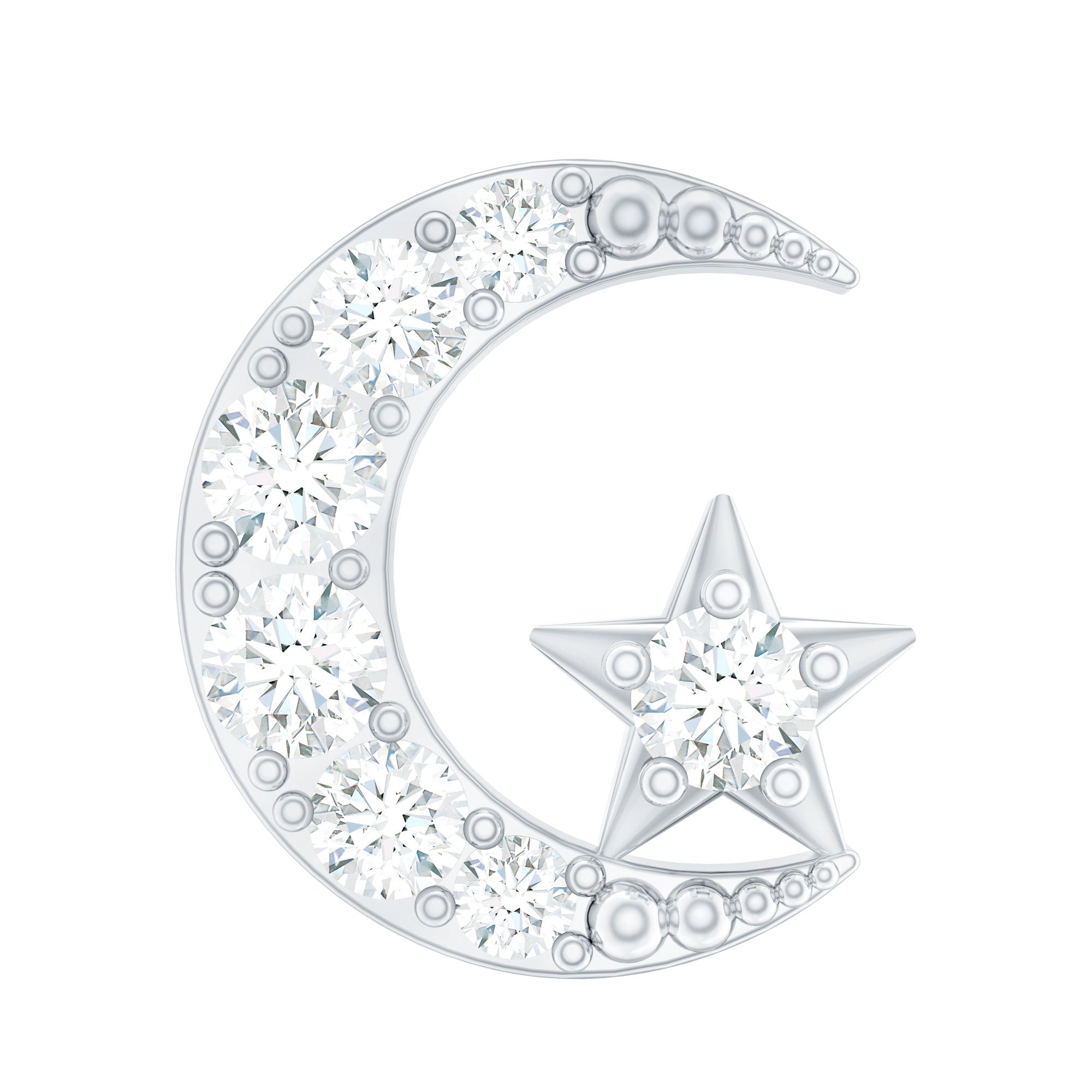Moissanite Moon and Star Cartilage Earring D-VS1 - Rosec Jewels