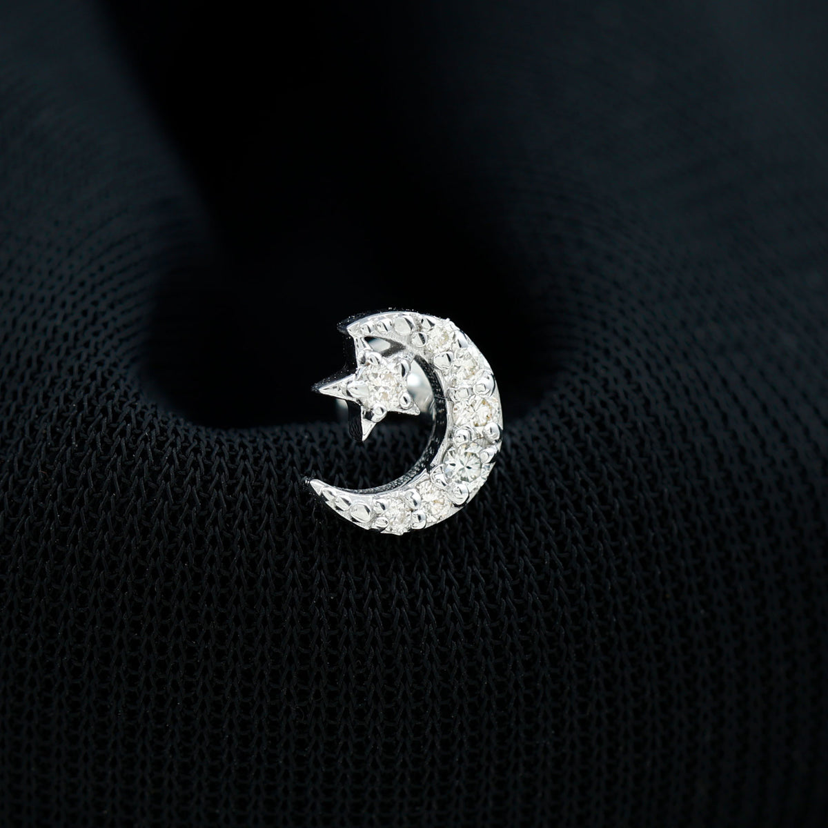 Moissanite Moon and Star Cartilage Earring D-VS1 - Rosec Jewels
