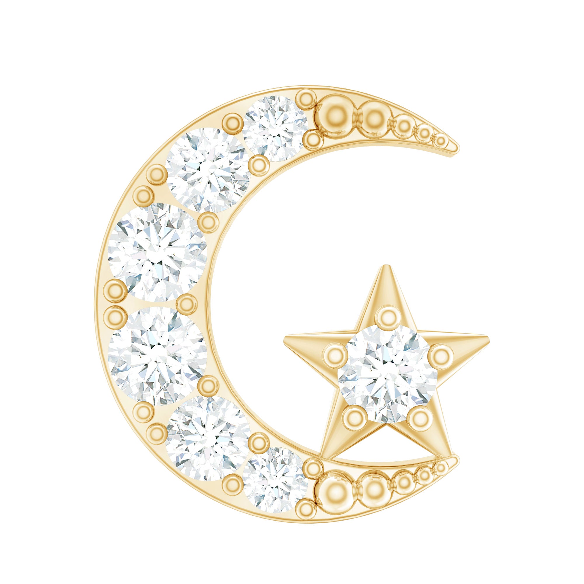 Moissanite Moon and Star Cartilage Earring D-VS1 - Rosec Jewels