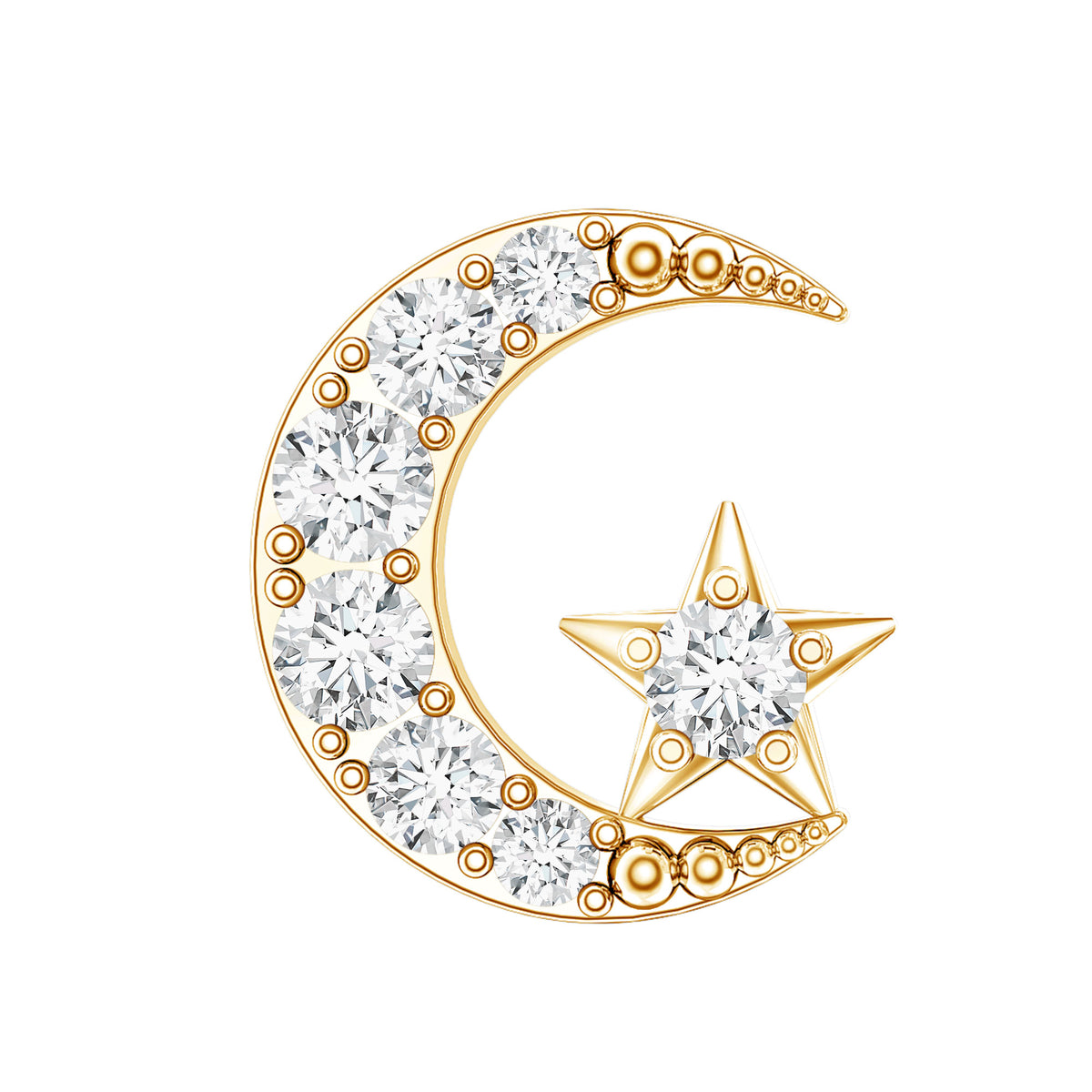 Moissanite Moon and Star Cartilage Earring D-VS1 - Rosec Jewels