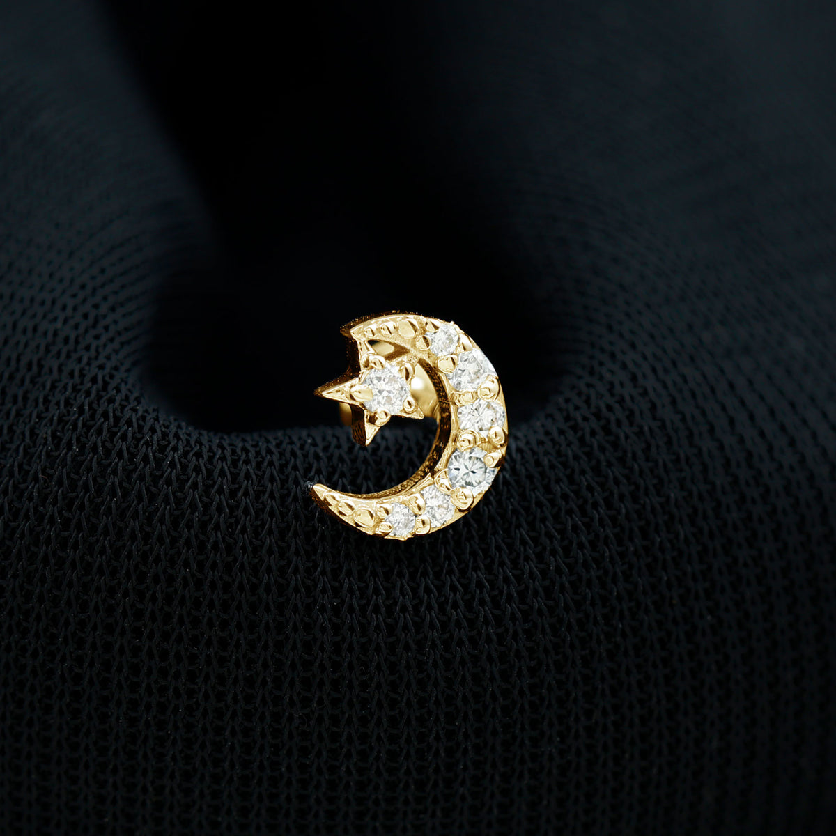Moissanite Moon and Star Cartilage Earring D-VS1 - Rosec Jewels