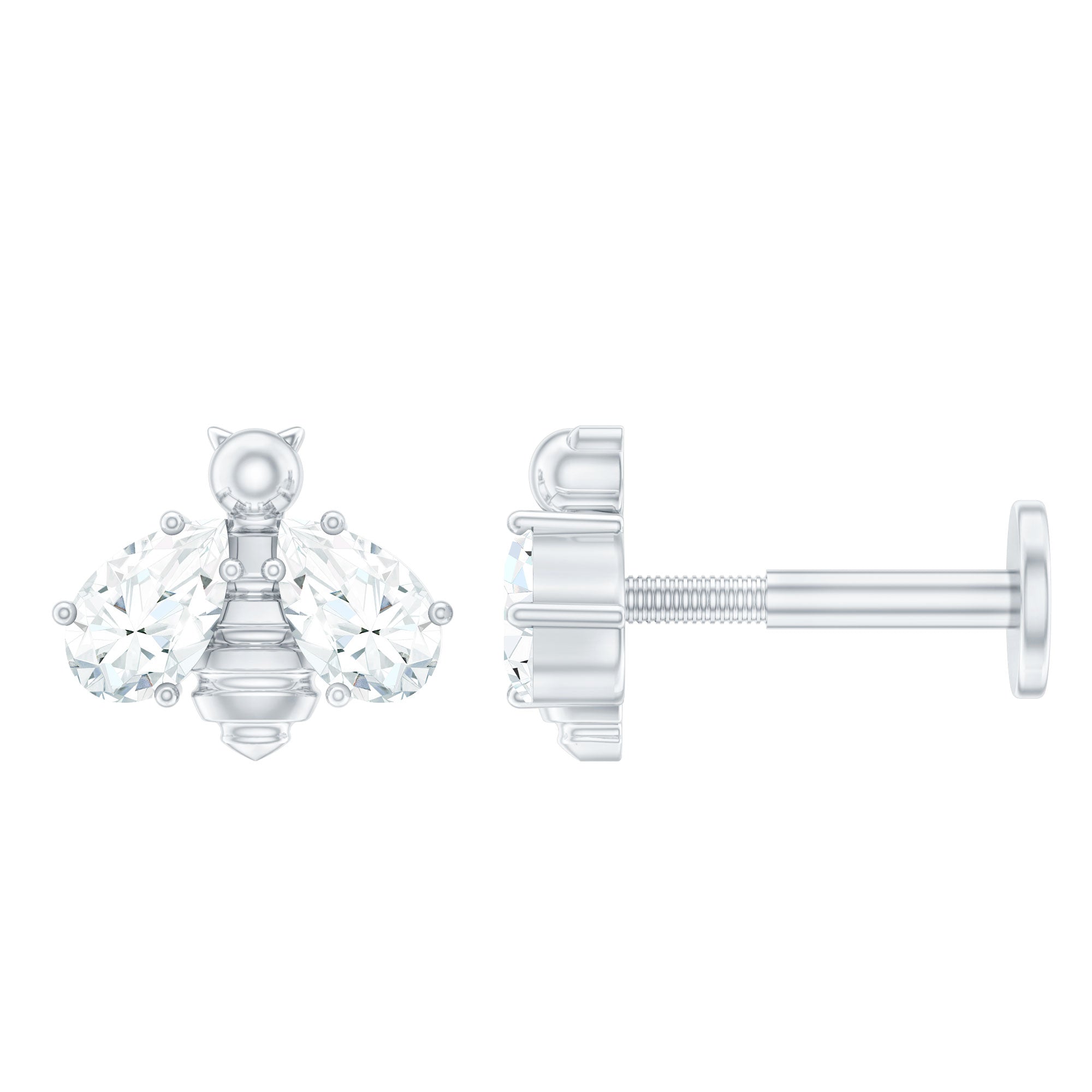 Pear Cut Moissanite Bee Earring for Cartilage Piercing D-VS1 - Rosec Jewels