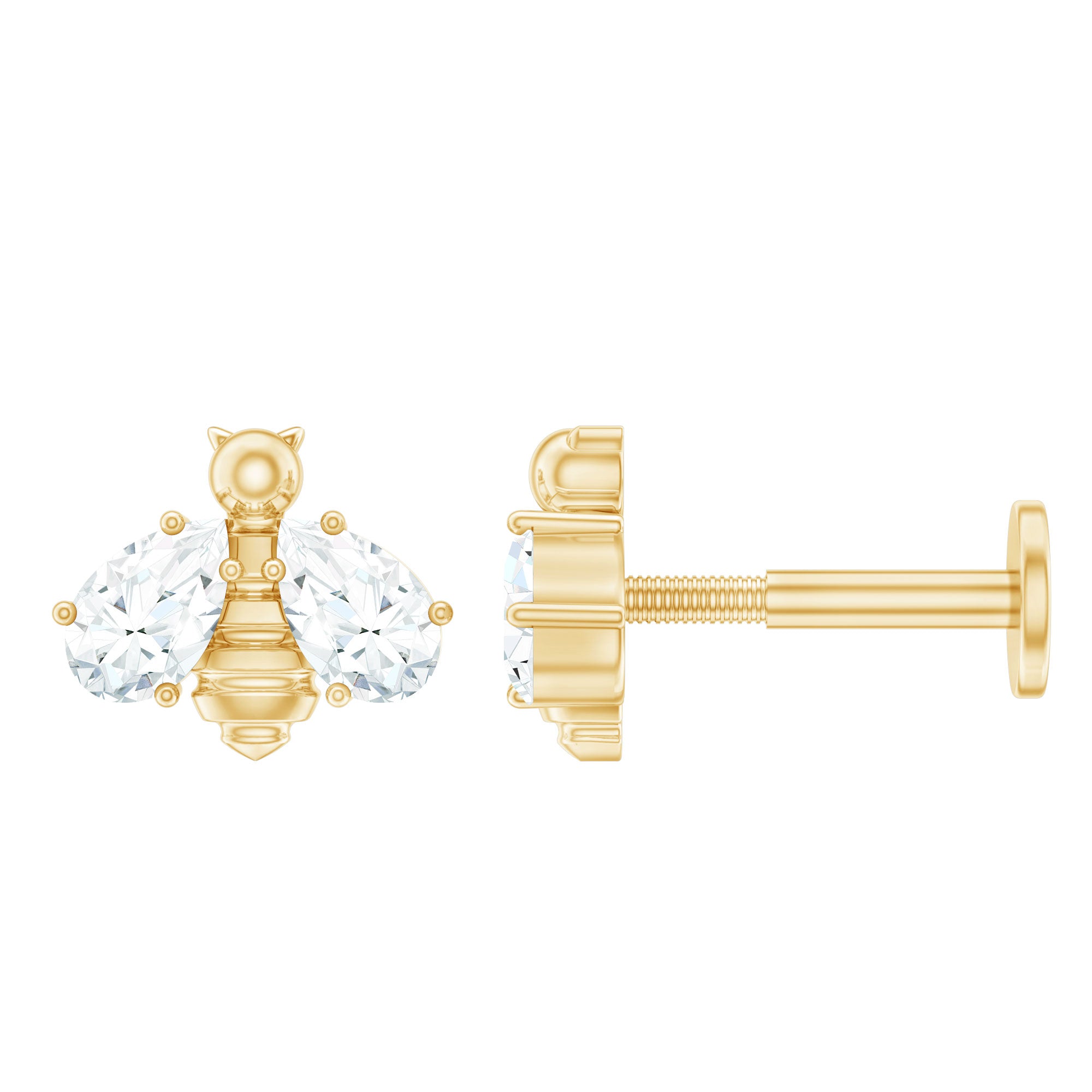 Pear Cut Moissanite Bee Earring for Cartilage Piercing D-VS1 - Rosec Jewels