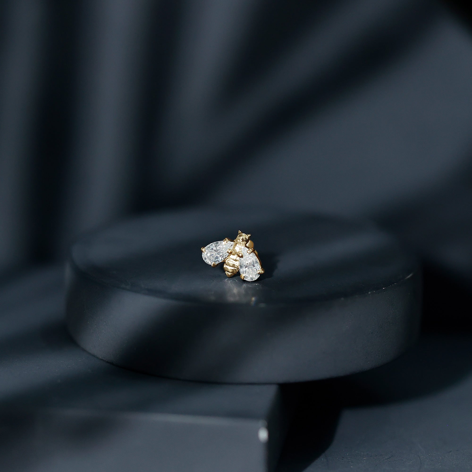 Pear Cut Moissanite Bee Earring for Cartilage Piercing D-VS1 - Rosec Jewels