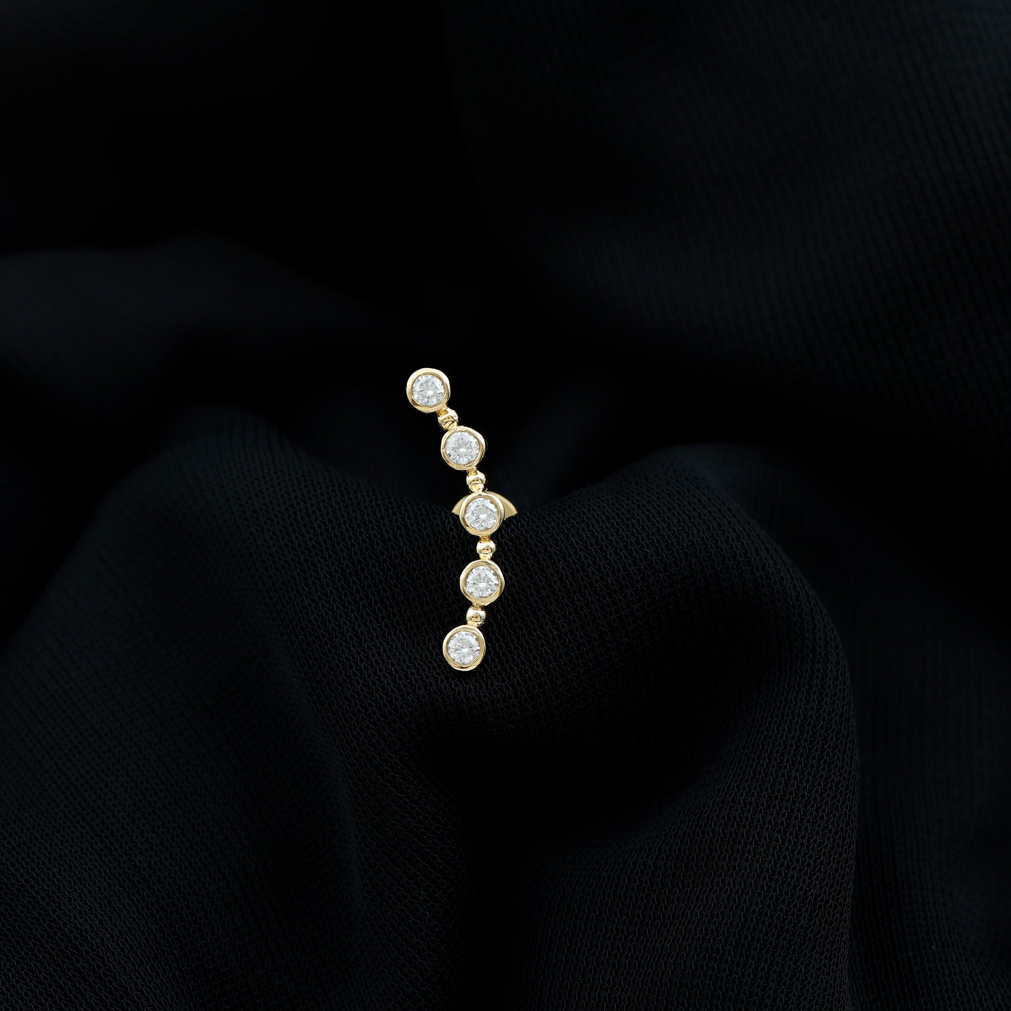 Round Moissanite Curved Climber Earring in Bezel Setting D-VS1 - Rosec Jewels