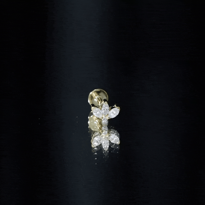 Marquise Diamond Lotus Earring for Cartilage Piercing Natural - ( HI-SI ) - Rosec Jewels