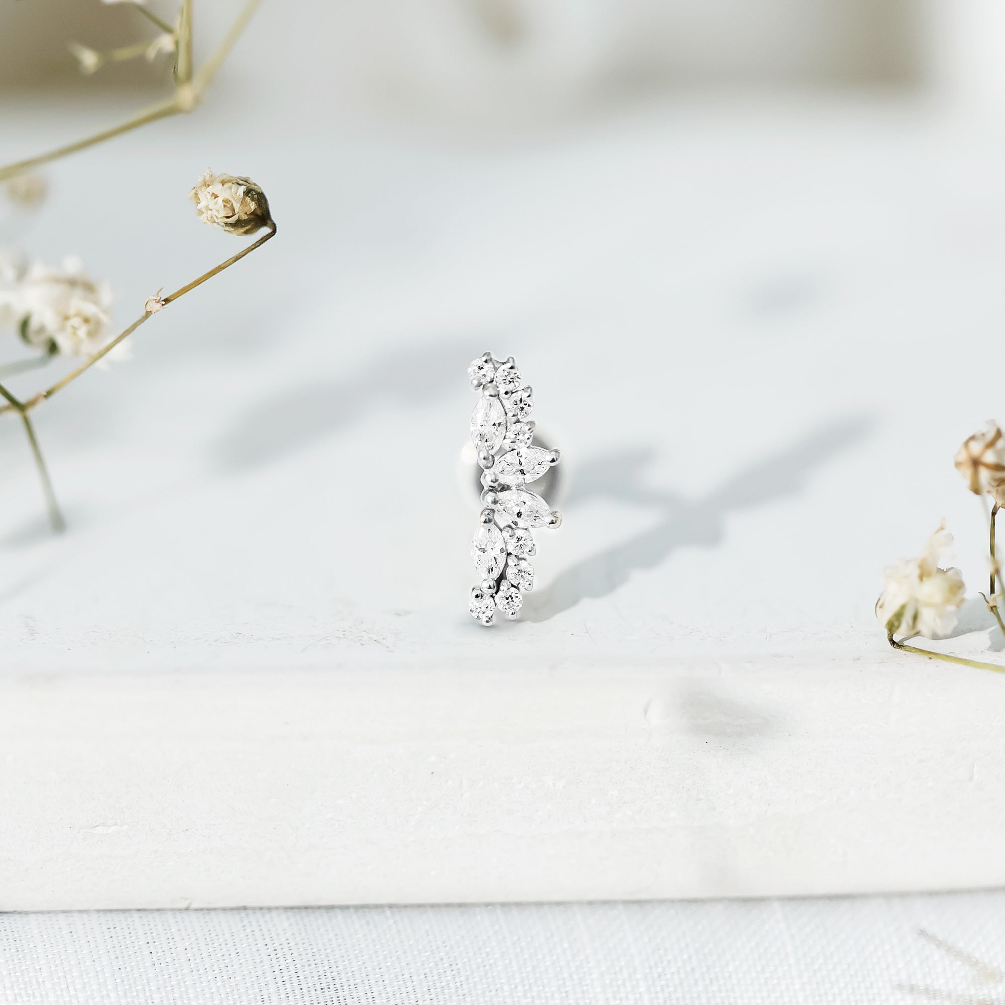 Unique Diamond Crawler Earring for Cartilage Piercing Natural - ( HI-SI ) - Rosec Jewels
