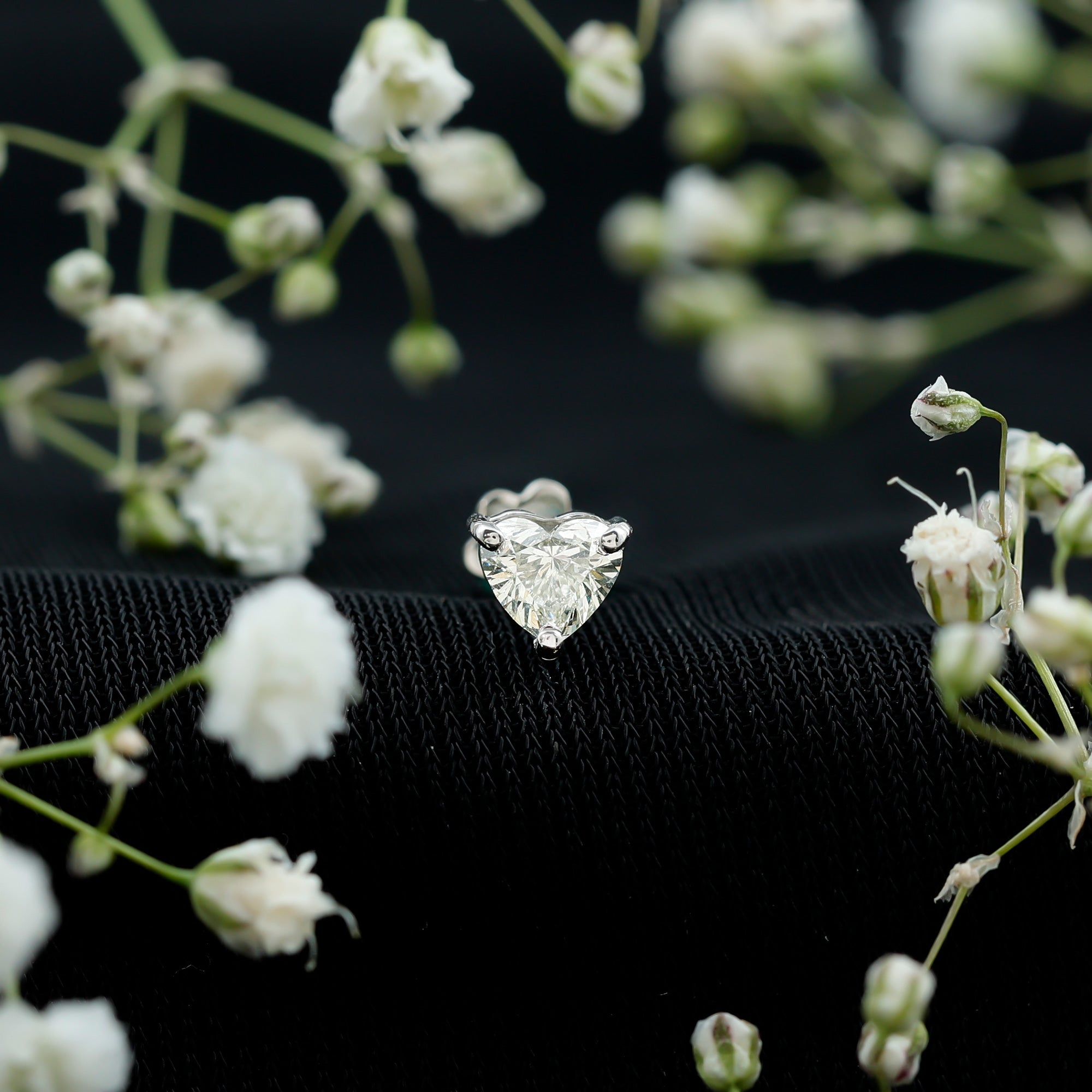 Solitaire Diamond Heart Earring with Flat Back Natural - ( HI-SI ) - Rosec Jewels