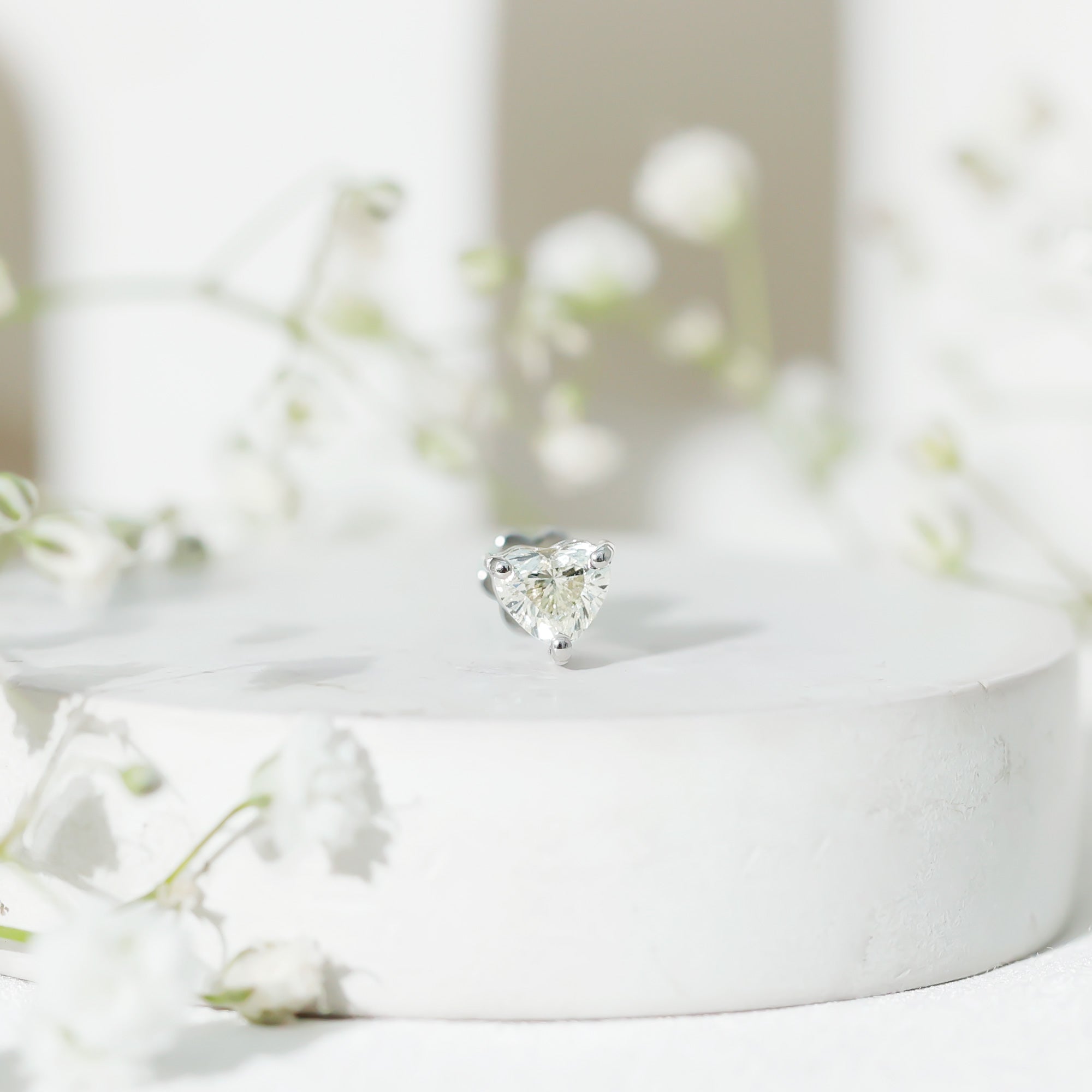 Solitaire Diamond Heart Earring with Flat Back Natural - ( HI-SI ) - Rosec Jewels