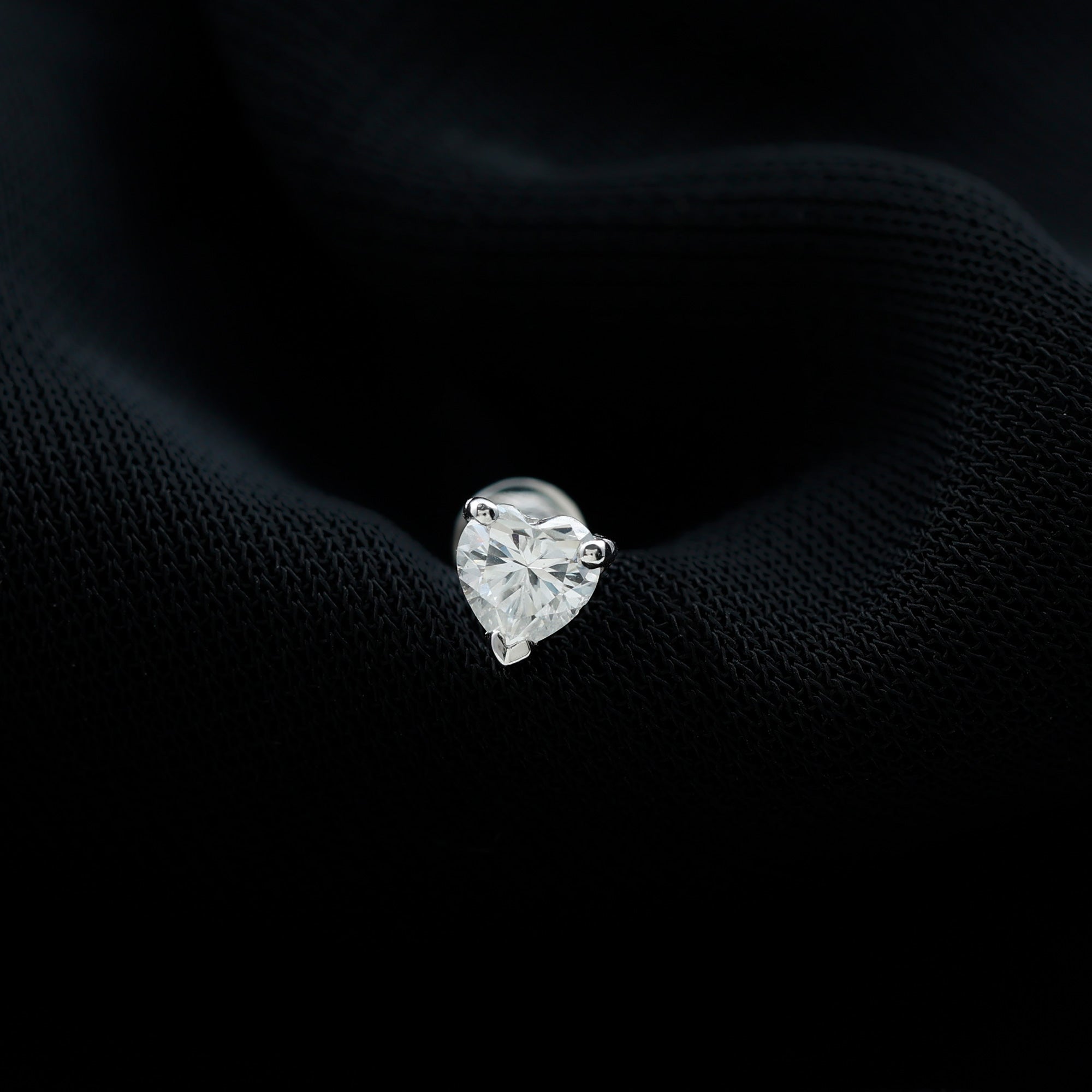 Solitaire Diamond Heart Earring with Flat Back Natural - ( HI-SI ) - Rosec Jewels