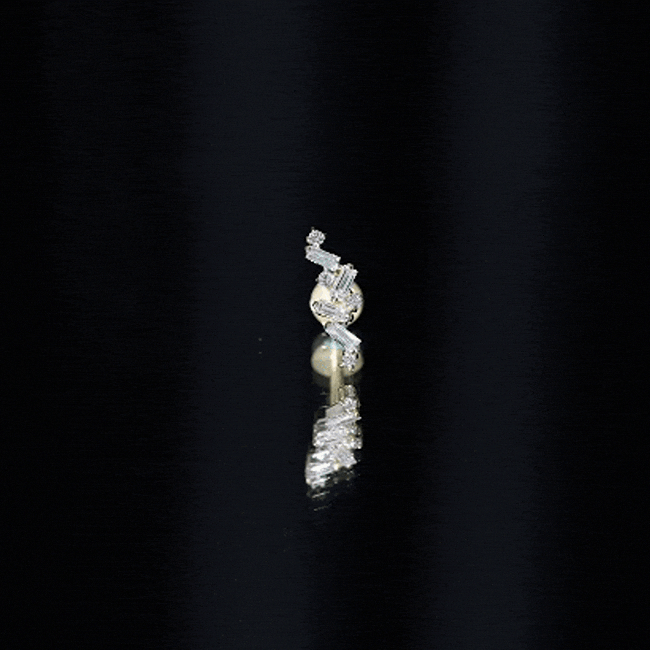 Baguette Diamond Cartilage Earring with Flat Back Natural - ( HI-SI ) - Rosec Jewels