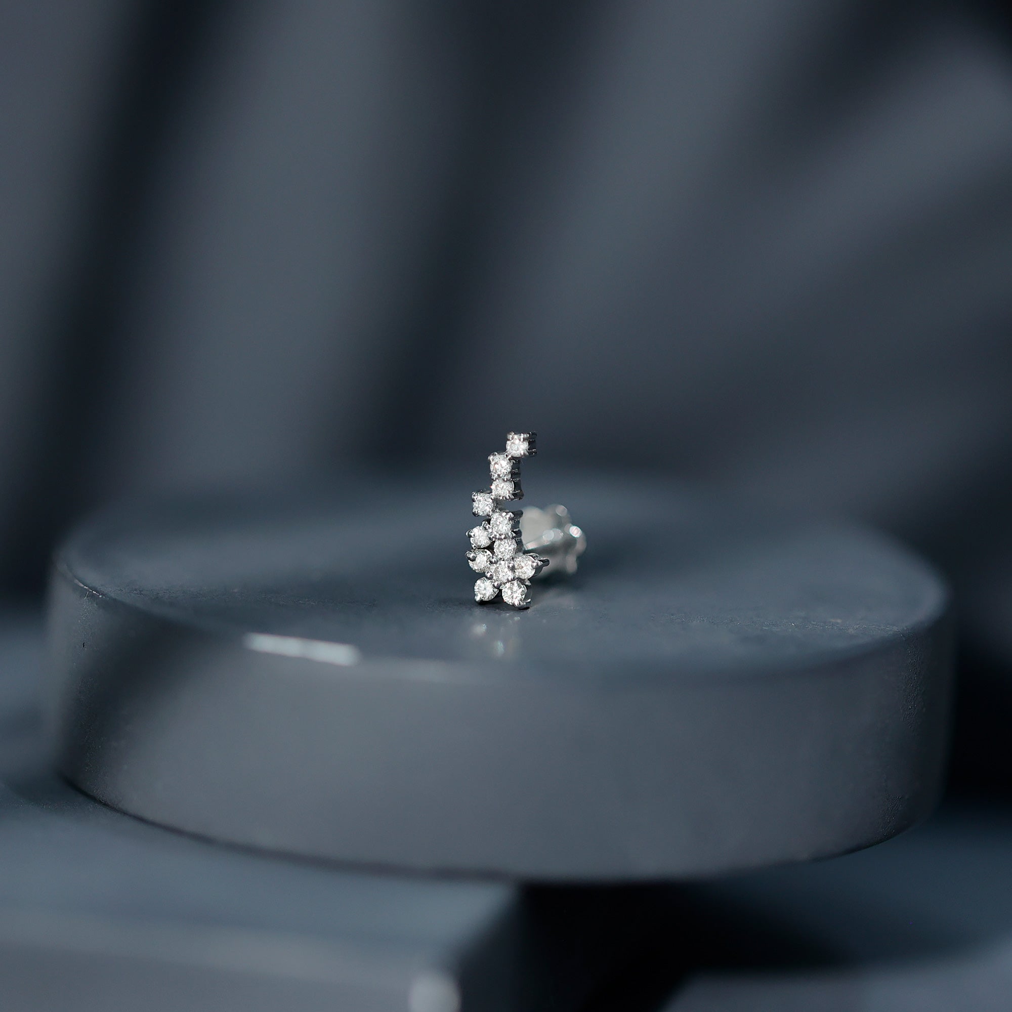Diamond Floral Cluster Earring for Helix Piercing Natural - ( HI-SI ) - Rosec Jewels