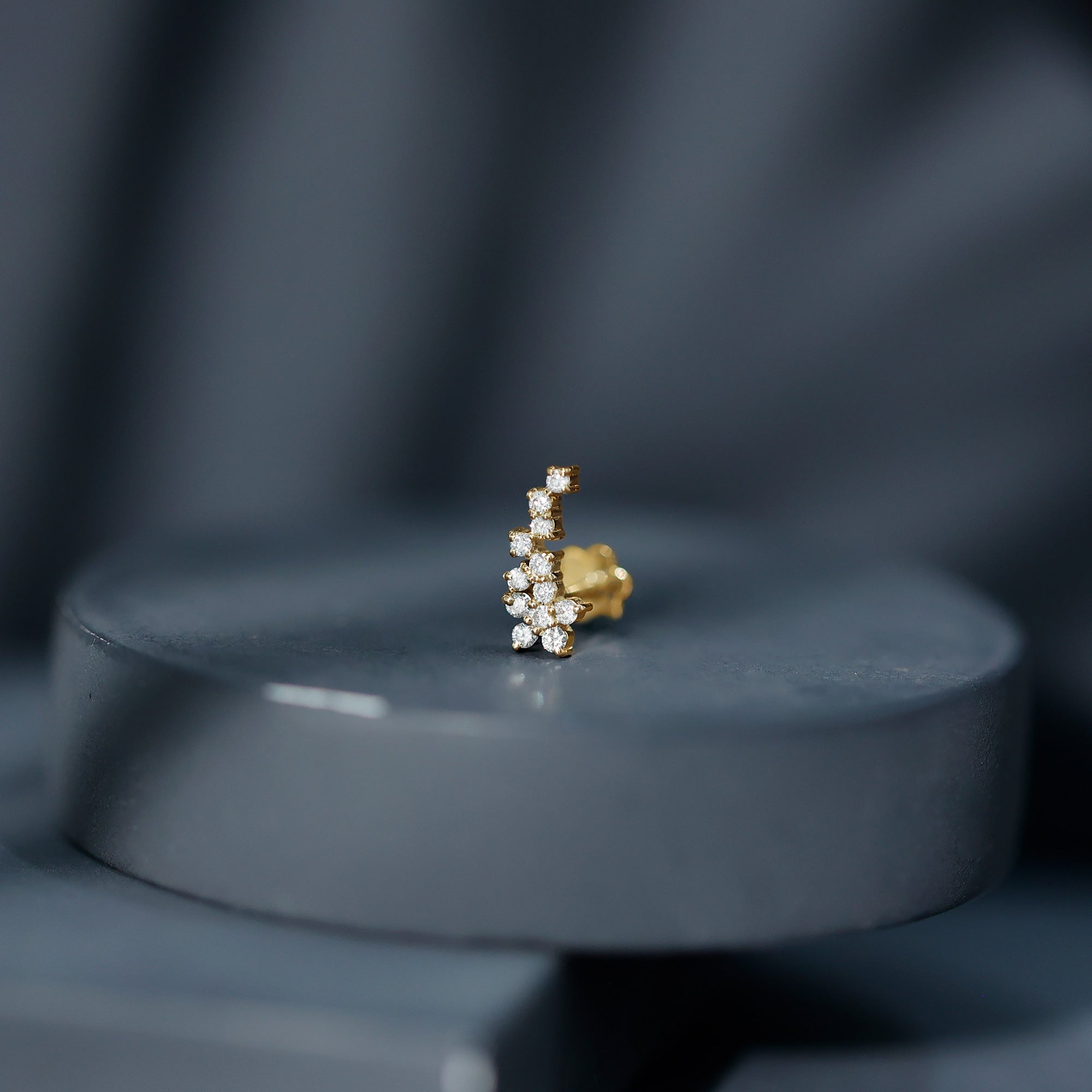 Diamond Floral Cluster Earring for Helix Piercing Natural - ( HI-SI ) - Rosec Jewels
