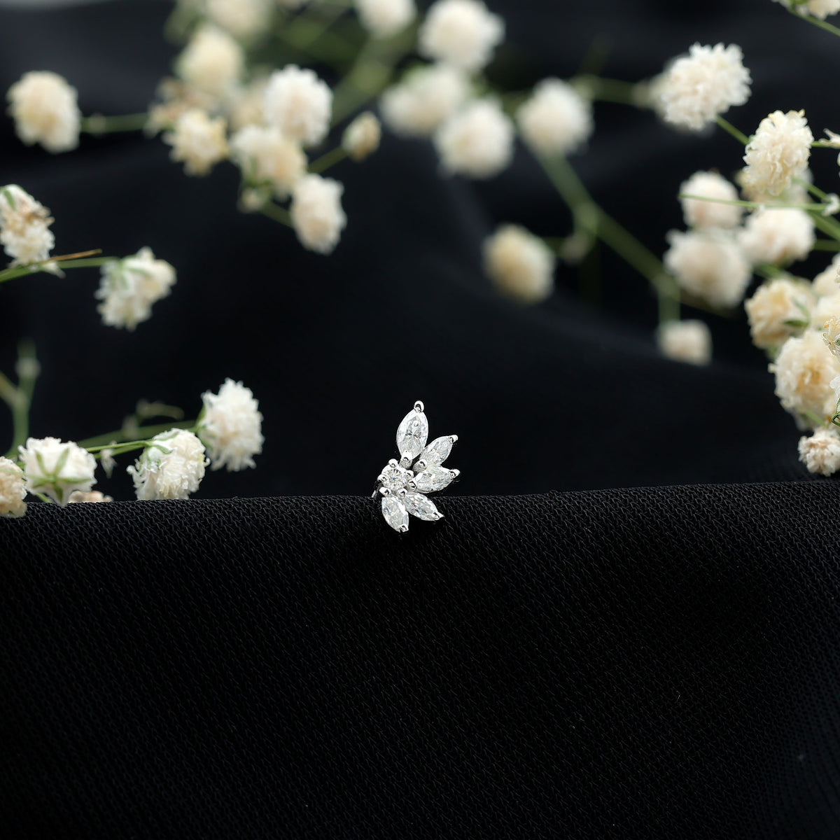 Marquise Diamond Leaf Cluster Earring for Cartilage Piercing Natural - ( HI-SI ) - Rosec Jewels