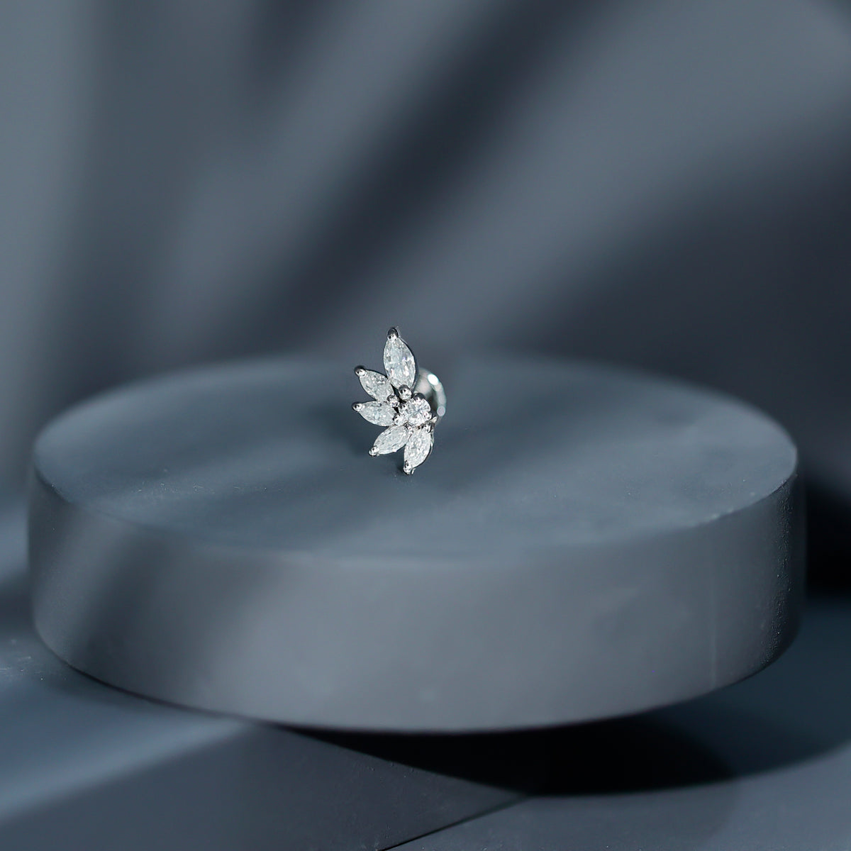 Marquise Diamond Leaf Cluster Earring for Cartilage Piercing Natural - ( HI-SI ) - Rosec Jewels