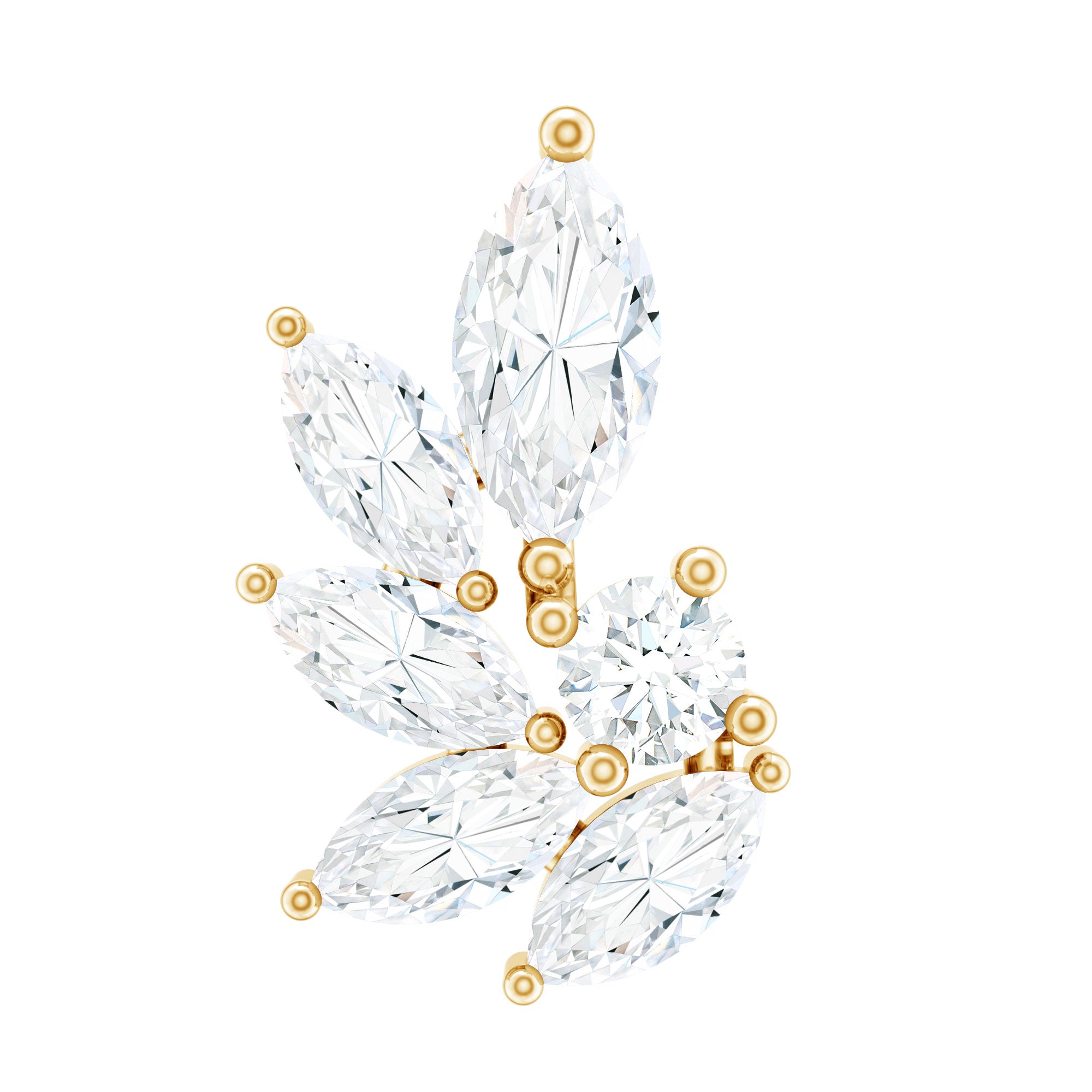 Marquise Diamond Leaf Cluster Earring for Cartilage Piercing Natural - ( HI-SI ) - Rosec Jewels