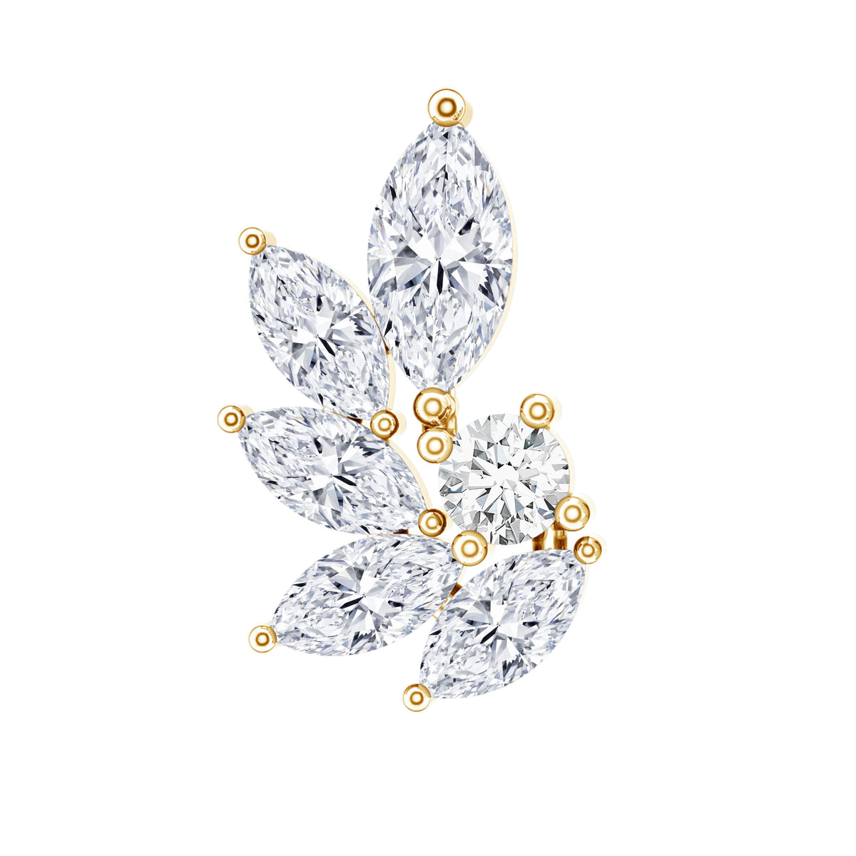 Marquise Diamond Leaf Cluster Earring for Cartilage Piercing Natural - ( HI-SI ) - Rosec Jewels