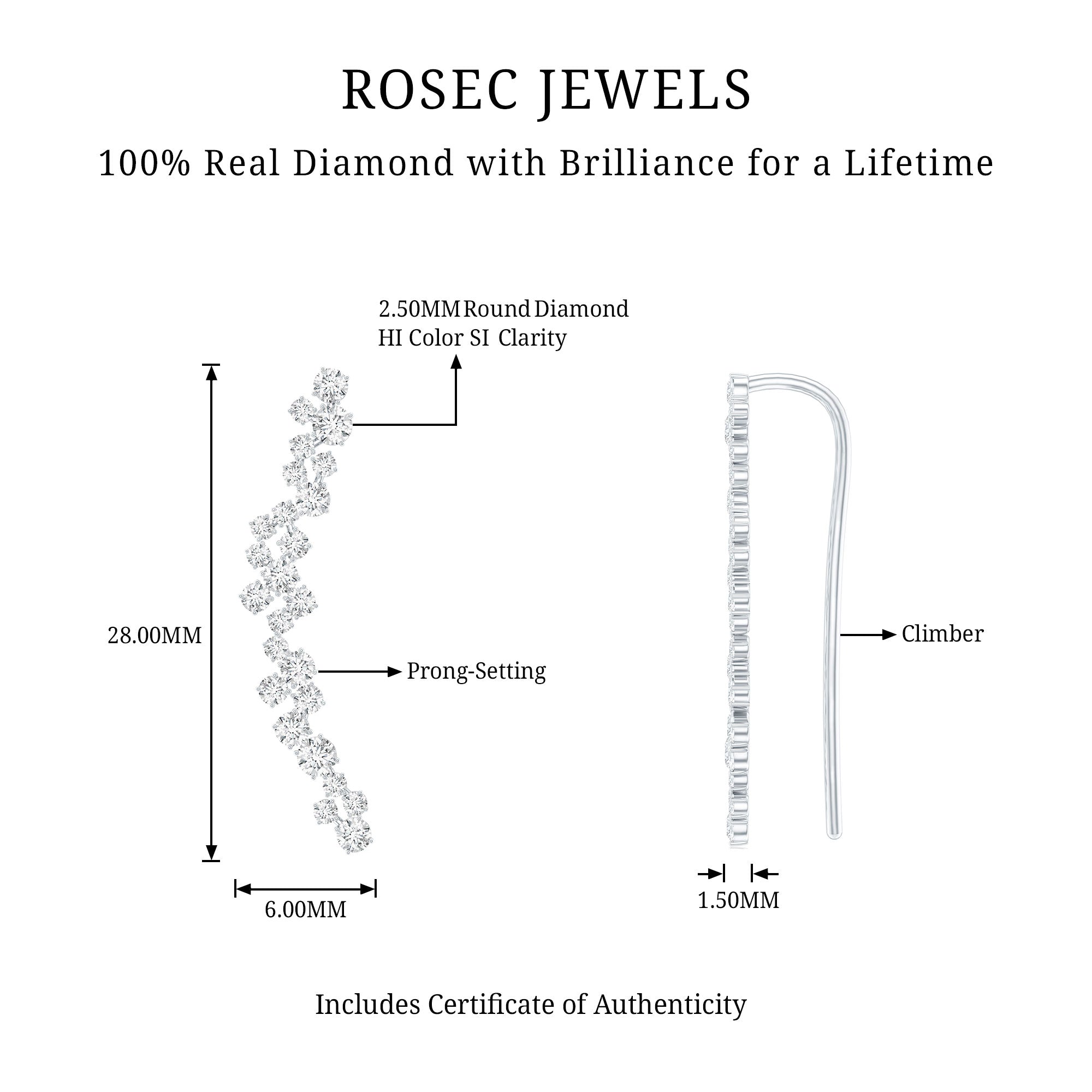 Diamond Cluster Climber Earring for Helix Piercing Natural - ( HI-SI ) - Rosec Jewels
