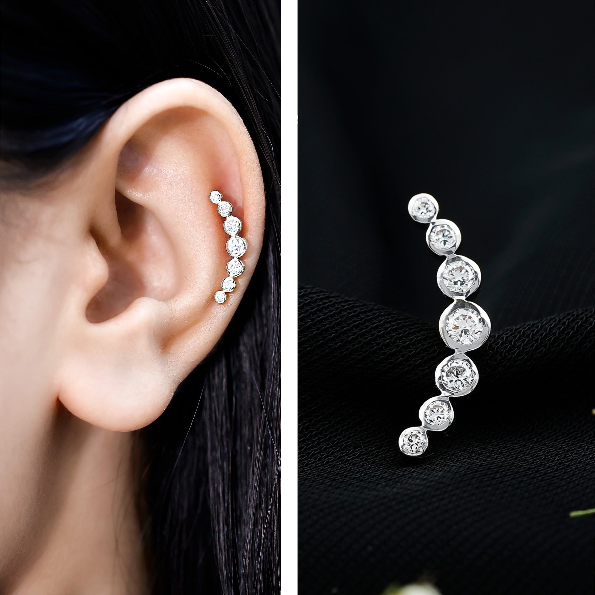Graduated Diamond Crawler Helix Earring in Bezel Set Natural - ( HI-SI ) - Rosec Jewels
