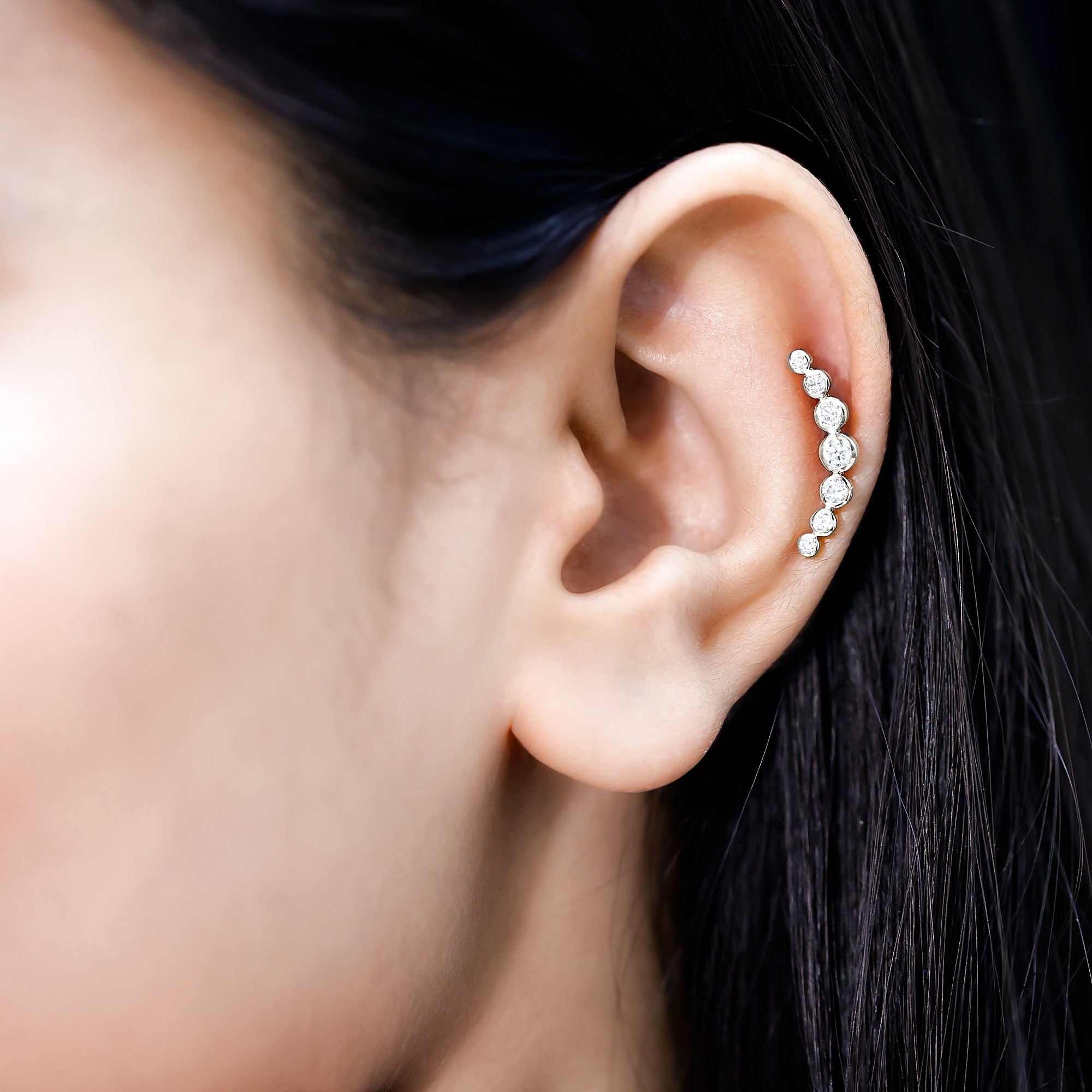 Graduated Diamond Crawler Helix Earring in Bezel Set Natural - ( HI-SI ) - Rosec Jewels