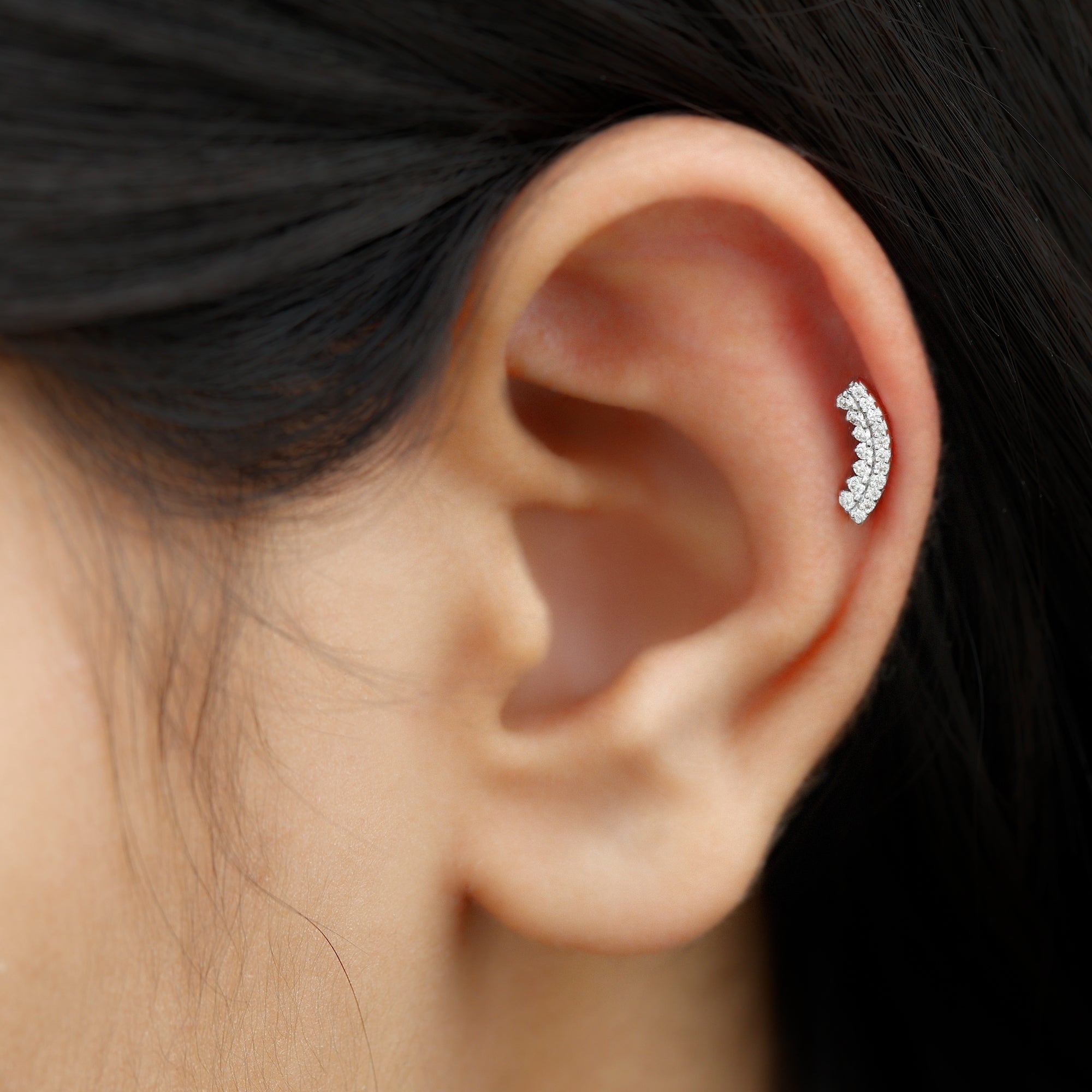 Certified Diamond Curved Cartilage Earring for Women Natural - ( HI-SI ) - Rosec Jewels