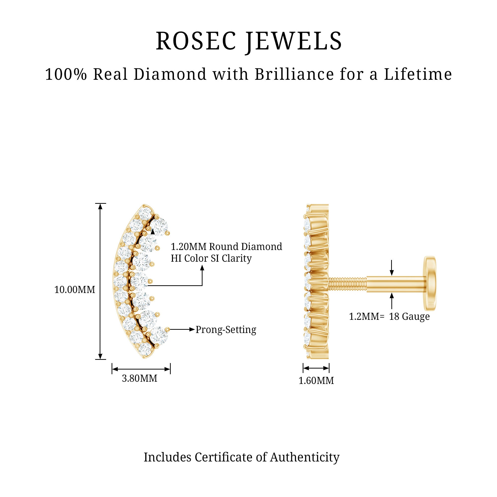 Certified Diamond Curved Cartilage Earring for Women Natural - ( HI-SI ) - Rosec Jewels