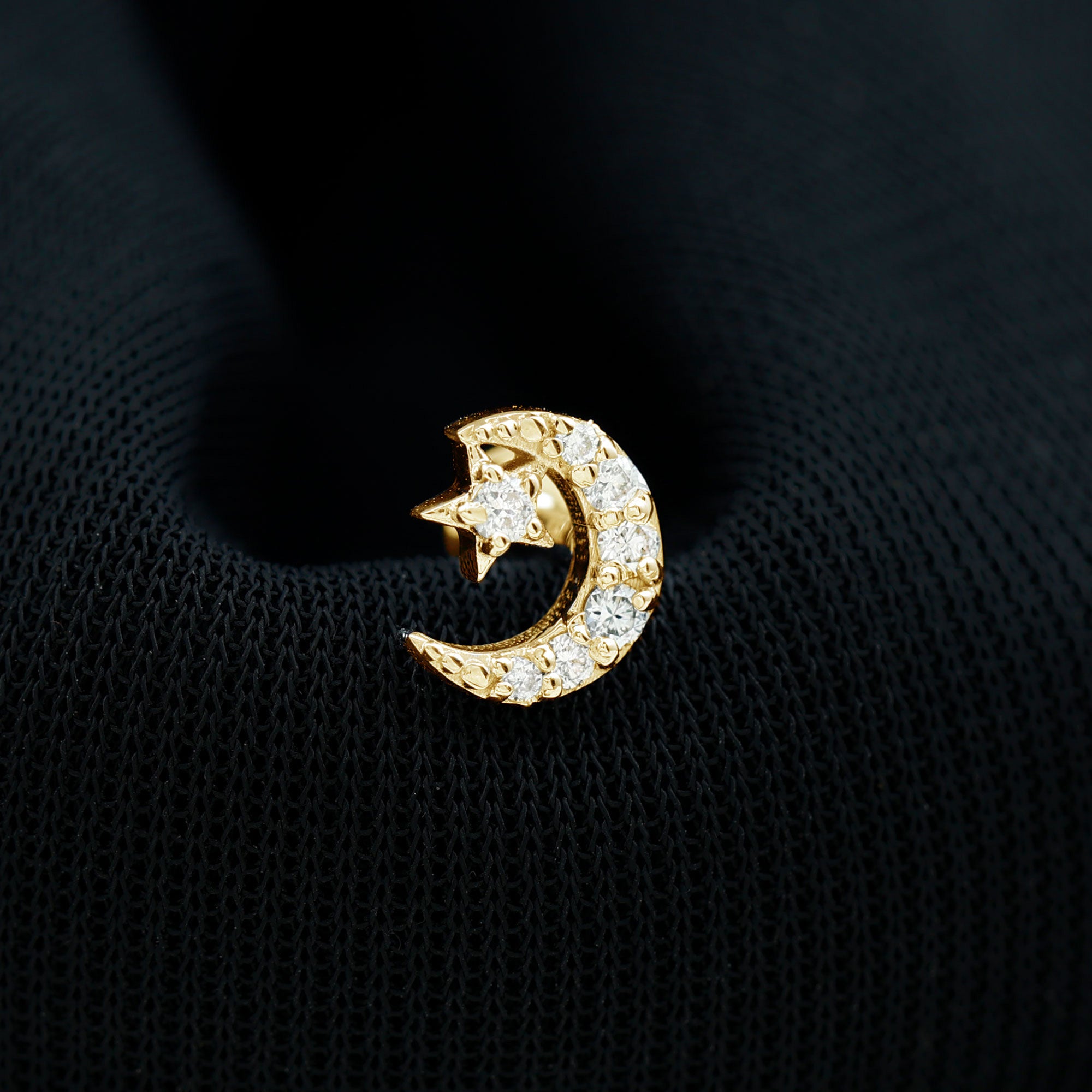Certified Diamond Crescent Moon Helix Earring with Star Natural - ( HI-SI ) - Rosec Jewels
