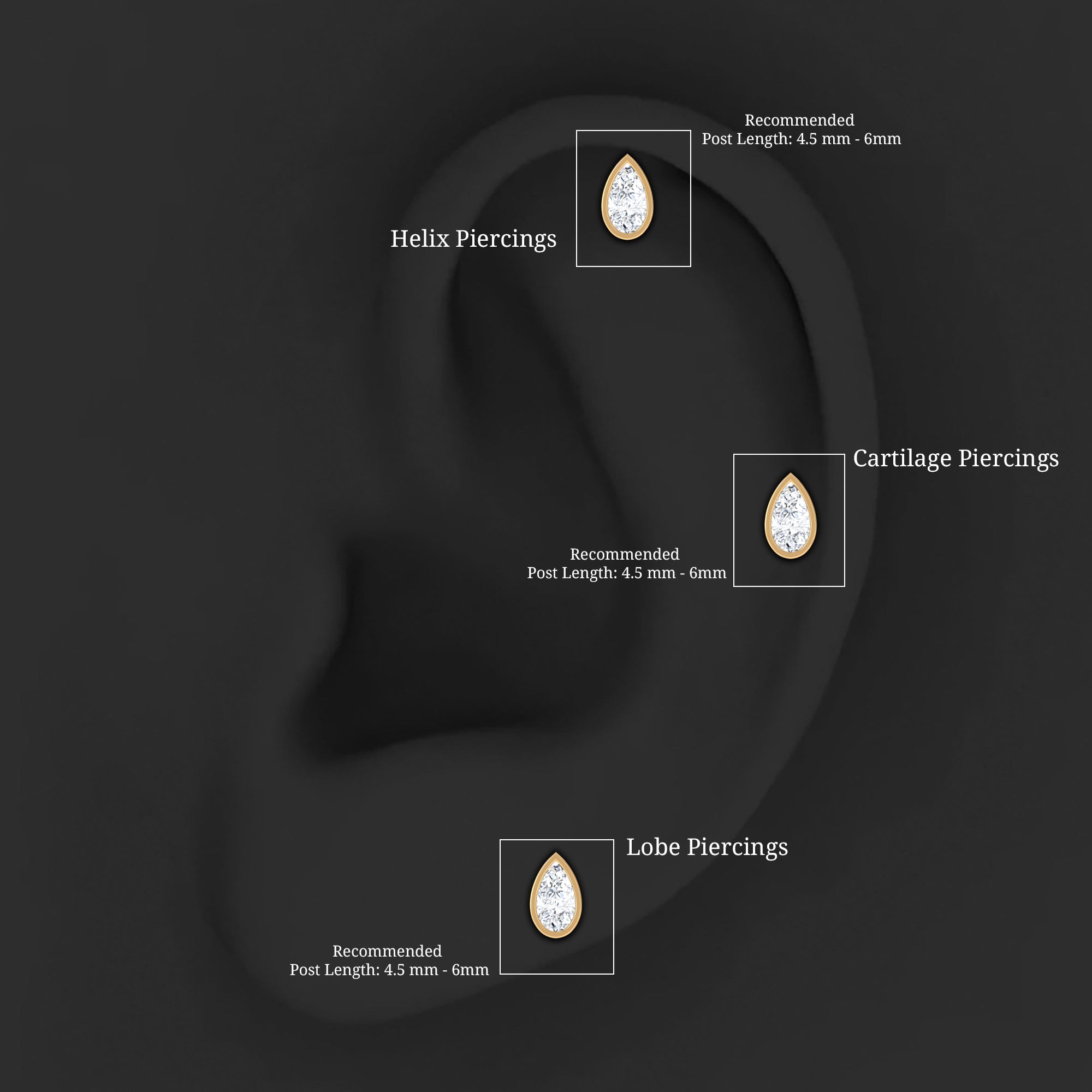 Pear Shape Diamond Solitaire Cartilage Earring Natural - ( HI-SI ) - Rosec Jewels