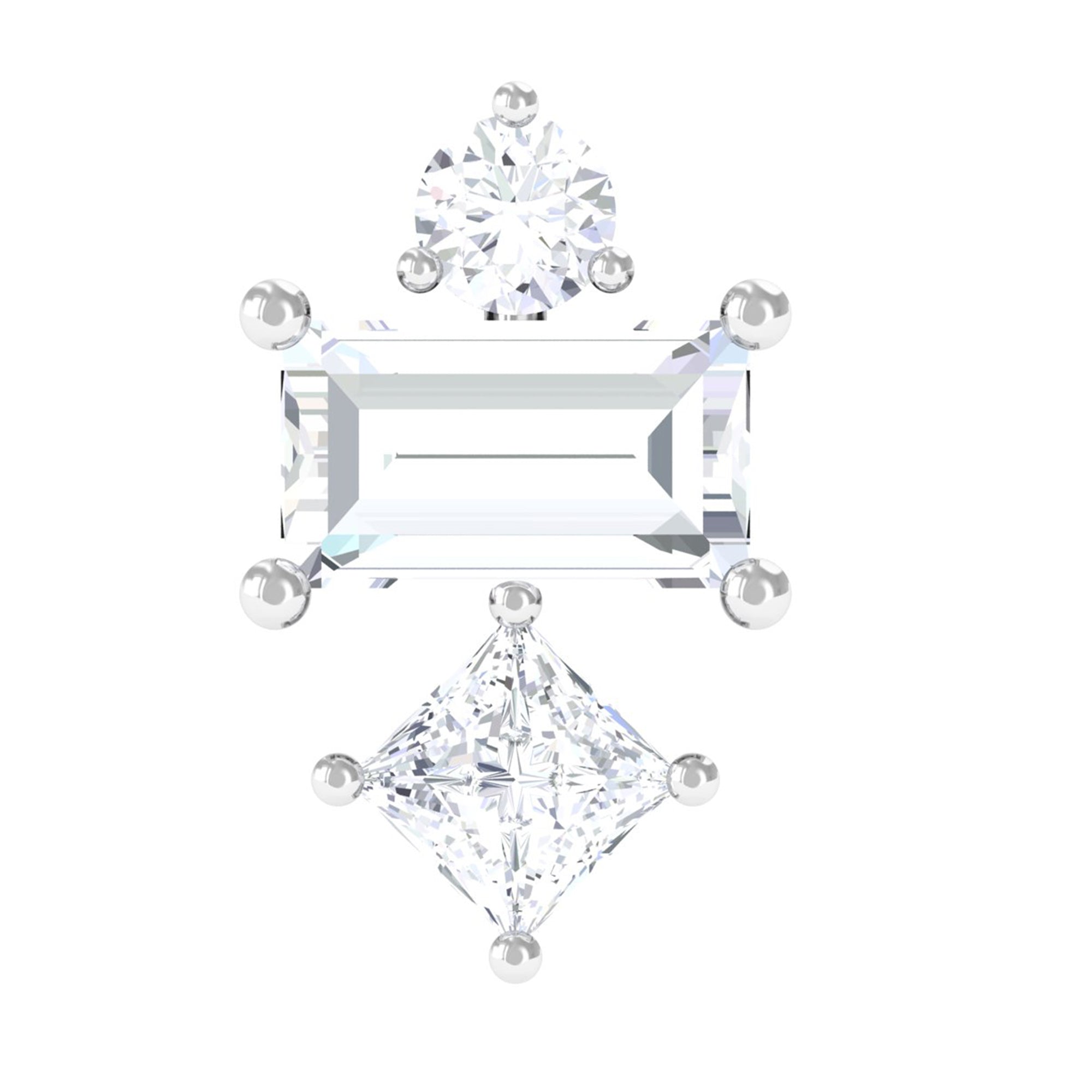 Genuine Diamond Three Stone Earring for Tragus Piercing Natural - ( HI-SI ) - Rosec Jewels