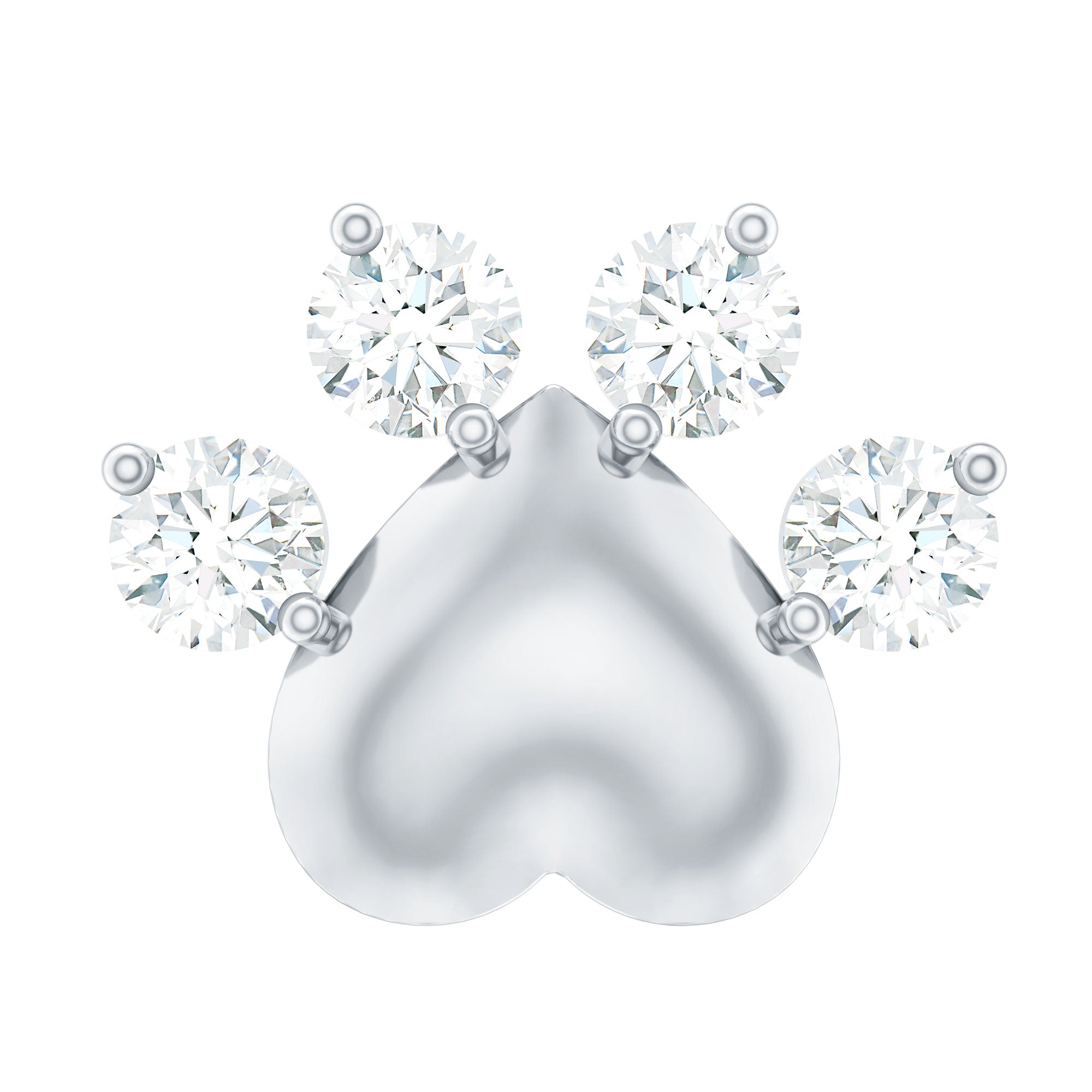 Diamond and Heart Dog Paw Print Cartilage Earring Natural - ( HI-SI ) - Rosec Jewels