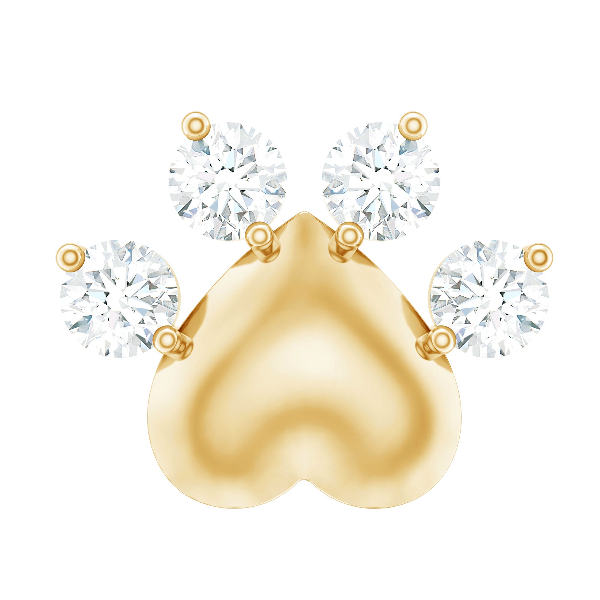 Diamond and Heart Dog Paw Print Cartilage Earring Natural - ( HI-SI ) - Rosec Jewels