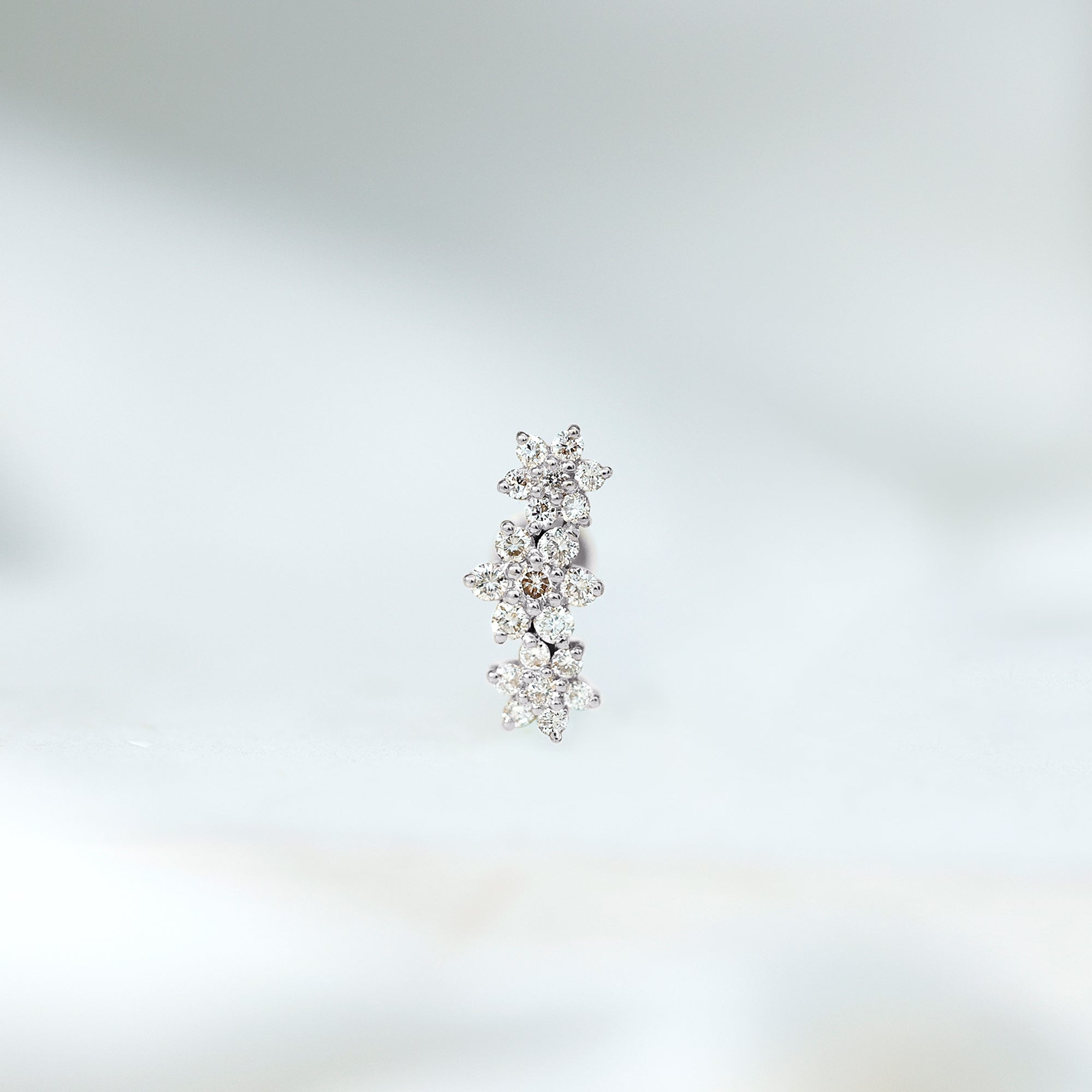 Diamond Three Flower Crawler Earring for Helix Piercing Natural - ( HI-SI ) - Rosec Jewels