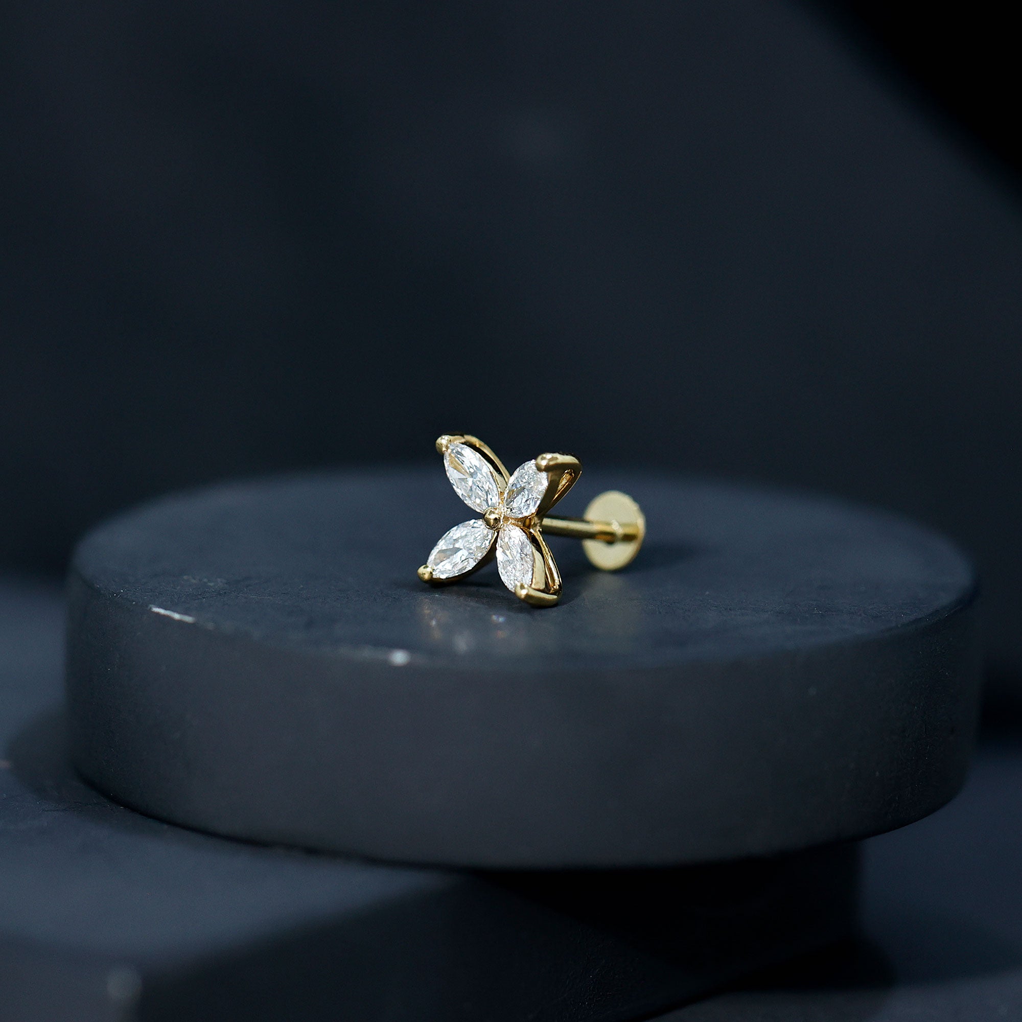 Marquise Four Petal Flower Cartilage Earring Natural - ( HI-SI ) - Rosec Jewels