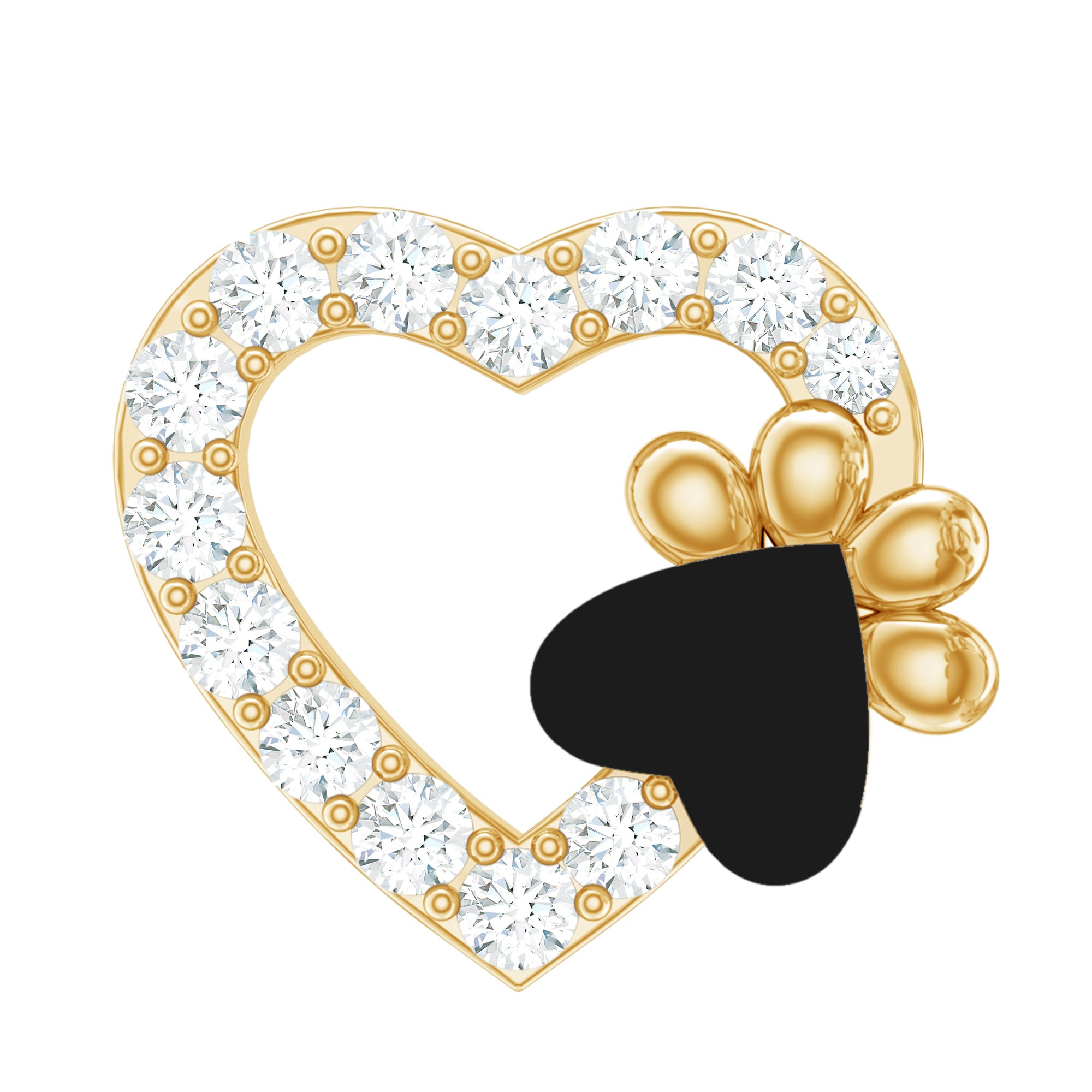Sparkling Diamond Dog Paw Heart Earring with Black Enamel Natural - ( HI-SI ) - Rosec Jewels