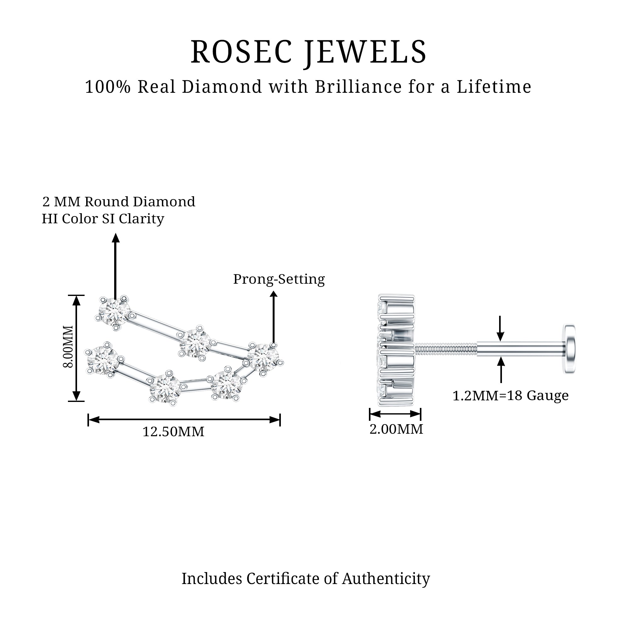 Diamond Capricorn Constellation Helix Piercing Earring Natural - ( HI-SI ) - Rosec Jewels