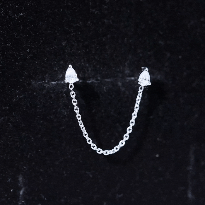 Pear Shape Diamond Chain Double Piercing Earring Natural - ( HI-SI ) - Rosec Jewels