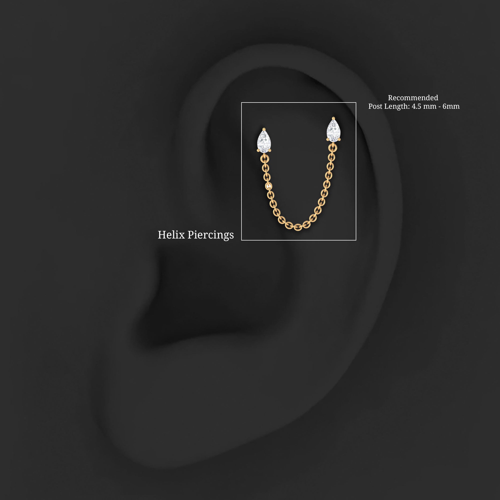 Pear Shape Diamond Chain Double Piercing Earring Natural - ( HI-SI ) - Rosec Jewels