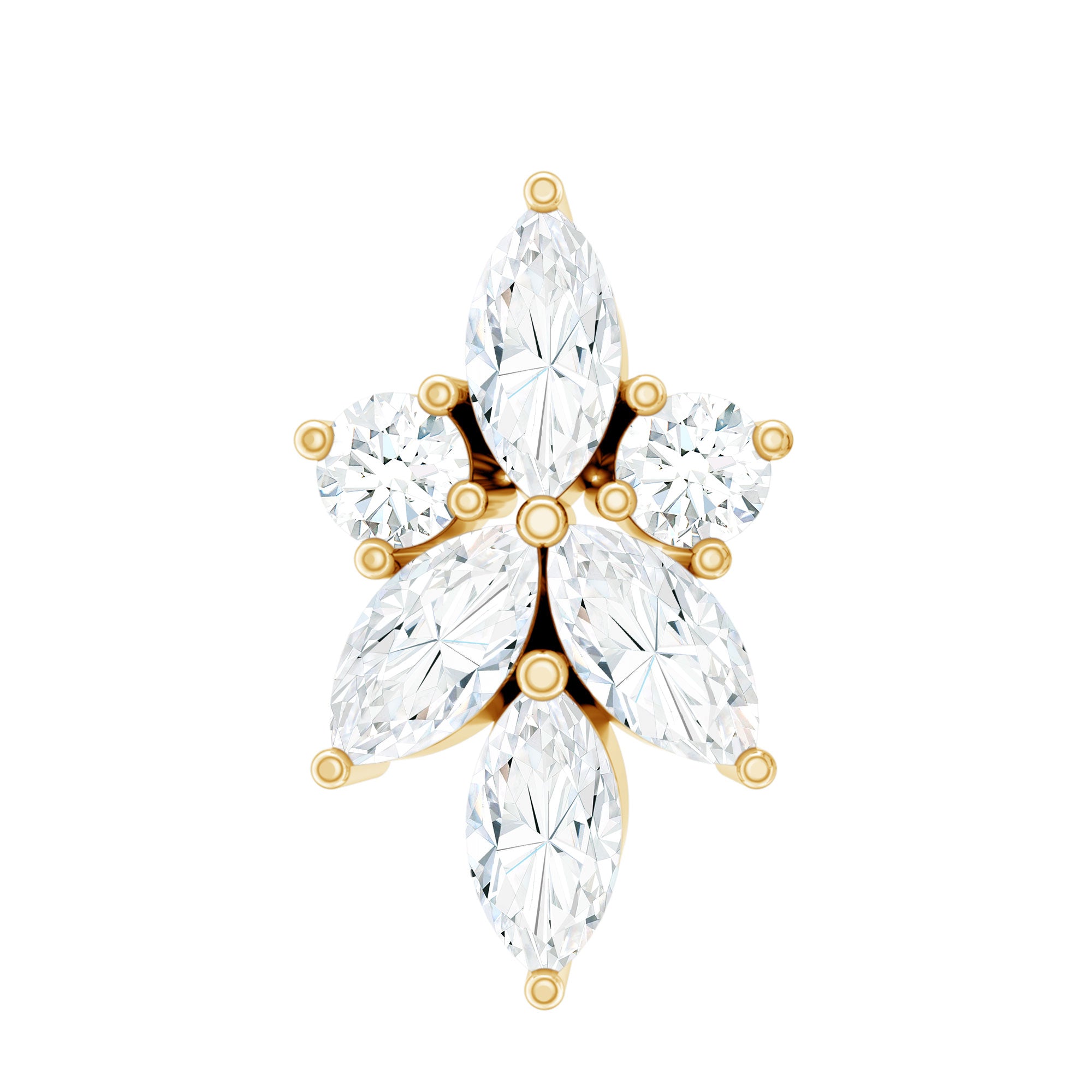 Marquise Diamond Cluster Flower Earring with Flat Back