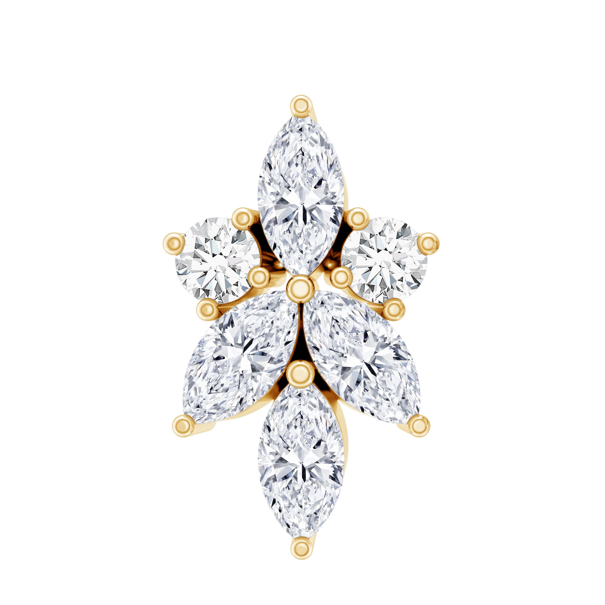 Marquise Diamond Cluster Flower Earring with Flat Back Natural - ( HI-SI ) - Rosec Jewels