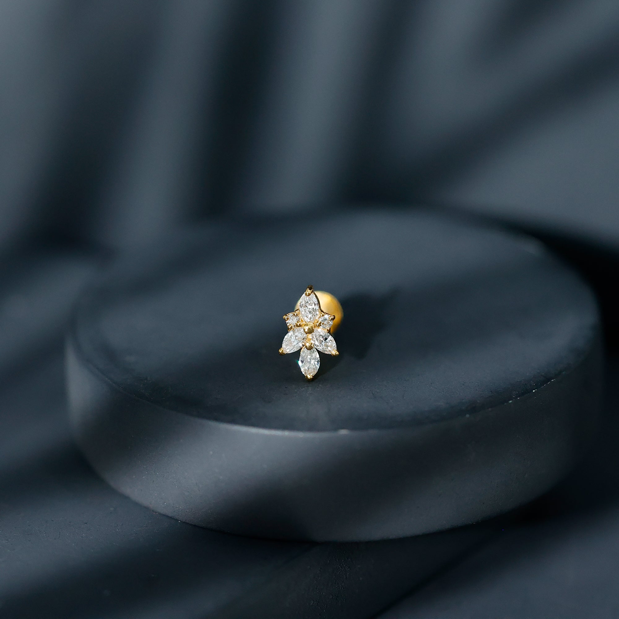 Marquise Diamond Cluster Flower Earring with Flat Back Natural - ( HI-SI ) - Rosec Jewels