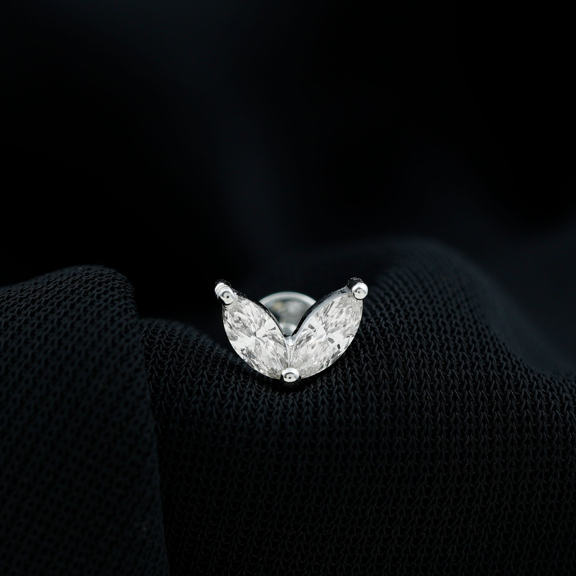 Marquise Diamond Two Stone Earring for Tragus Piercing Natural - ( HI-SI ) - Rosec Jewels