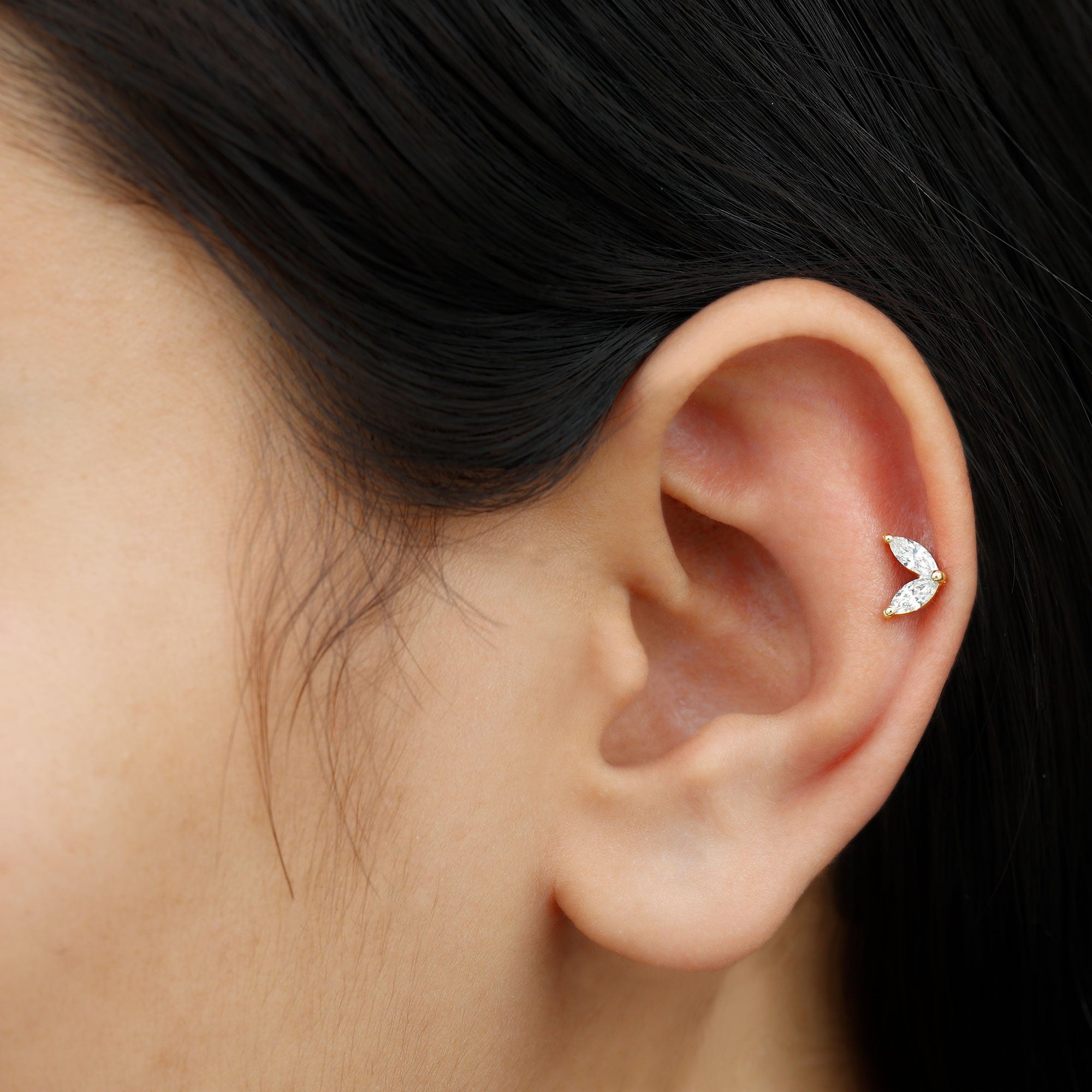 Marquise Diamond Two Stone Earring for Tragus Piercing Natural - ( HI-SI ) - Rosec Jewels