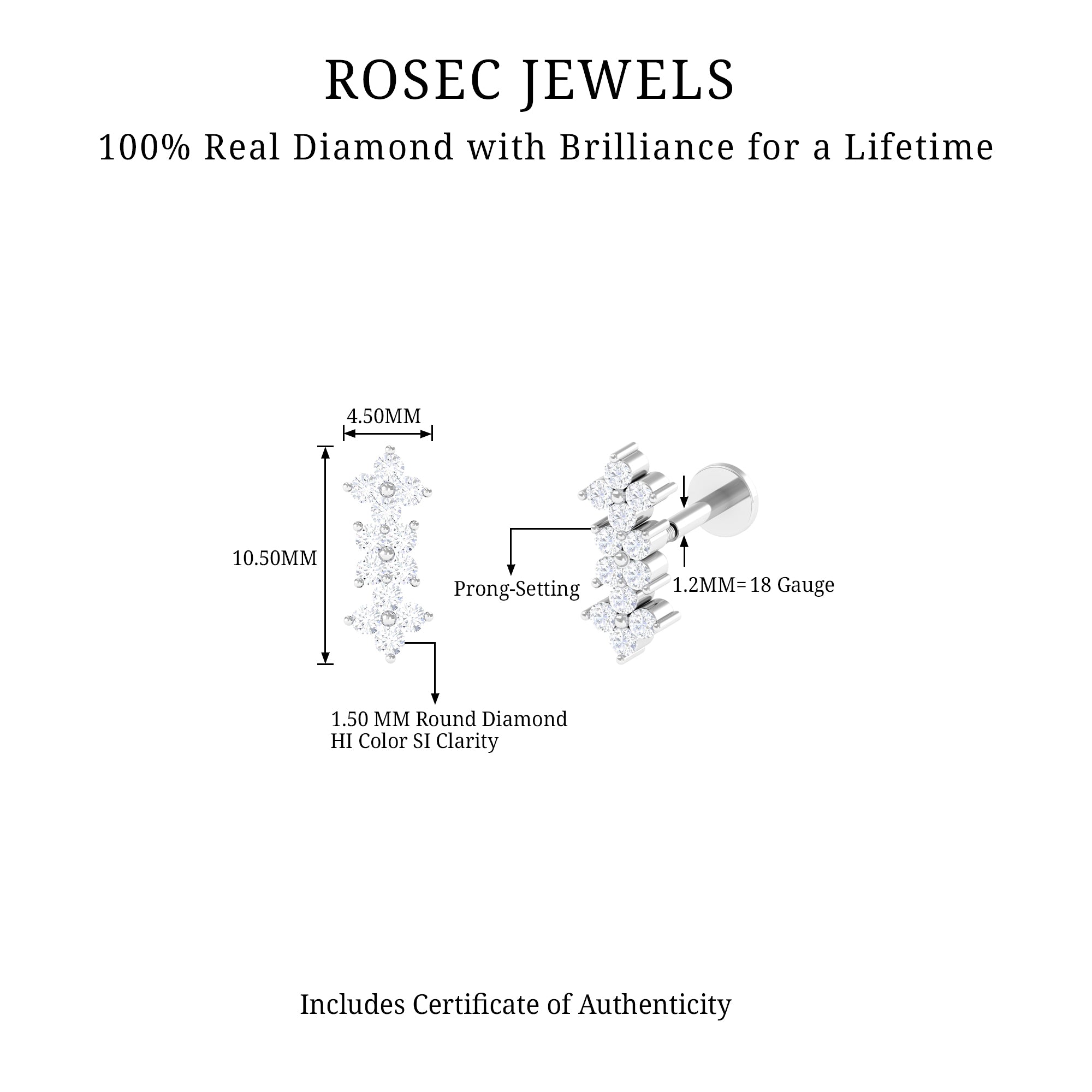 Diamond Flower Crawler Earring for Helix Piercing Natural - ( HI-SI ) - Rosec Jewels