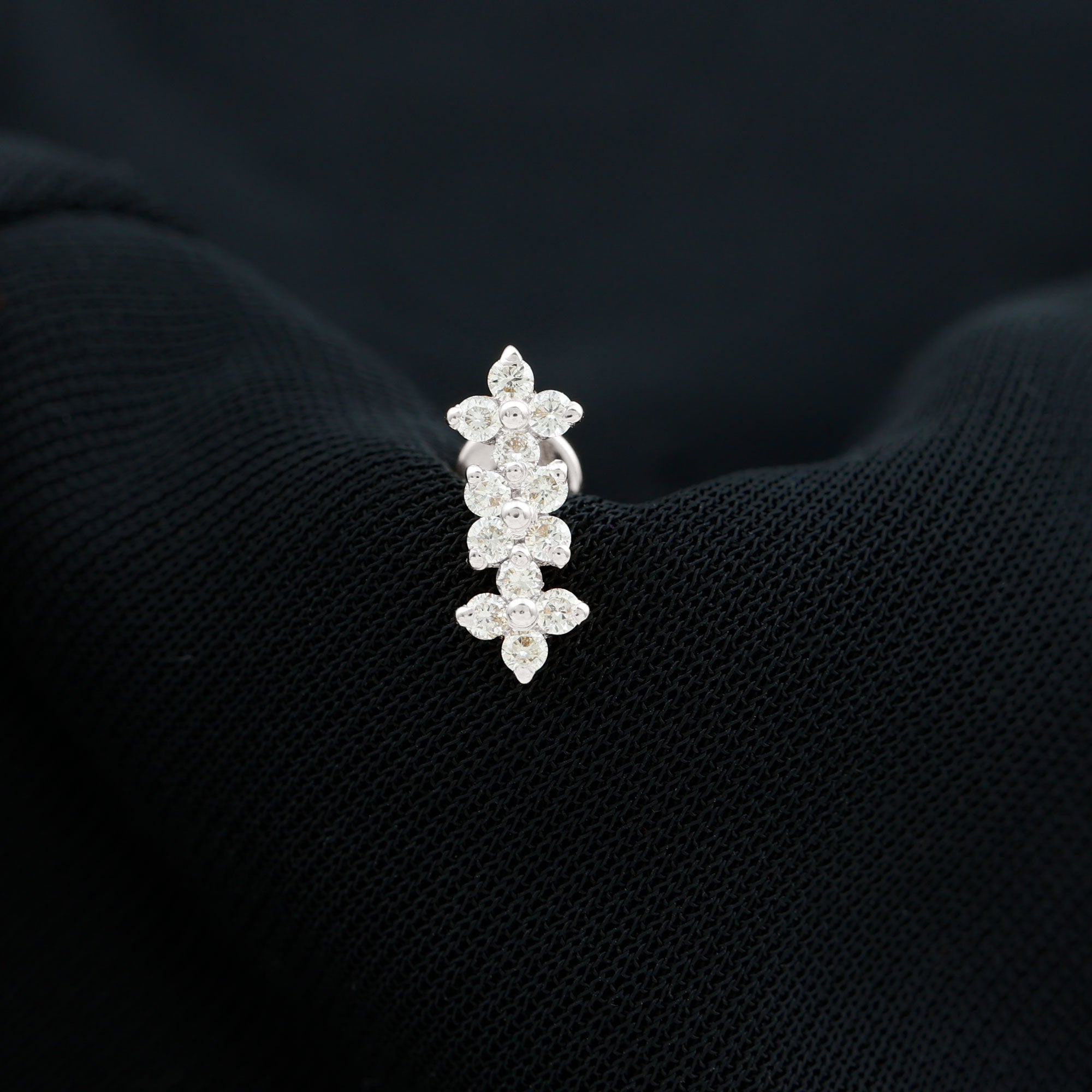 Diamond Flower Crawler Earring for Helix Piercing Natural - ( HI-SI ) - Rosec Jewels
