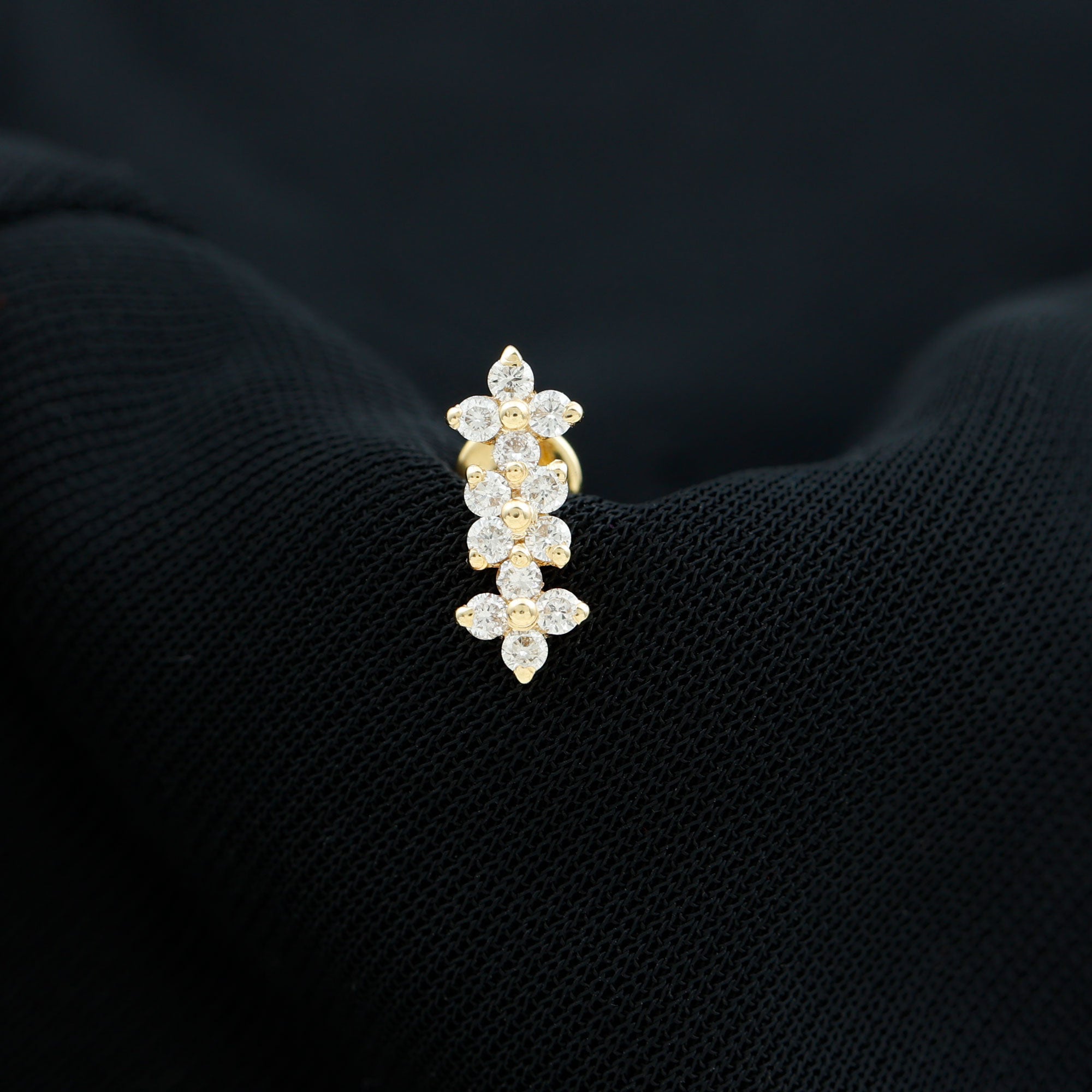 Diamond Flower Crawler Earring for Helix Piercing Natural - ( HI-SI ) - Rosec Jewels
