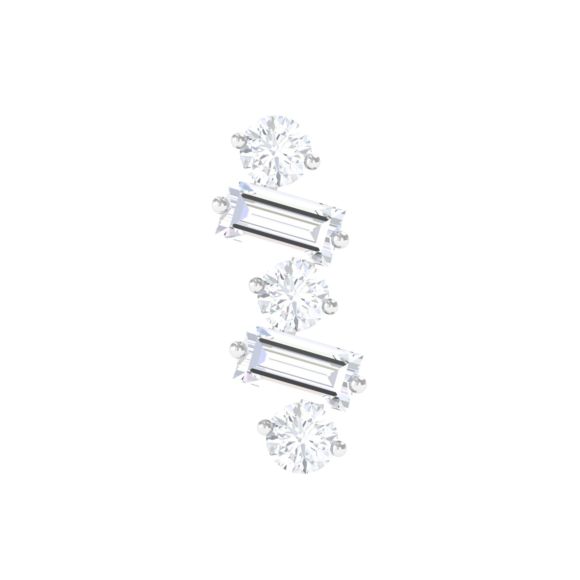 Baguette Shape Diamond Cartilage Piercing Earring Natural - ( HI-SI ) - Rosec Jewels