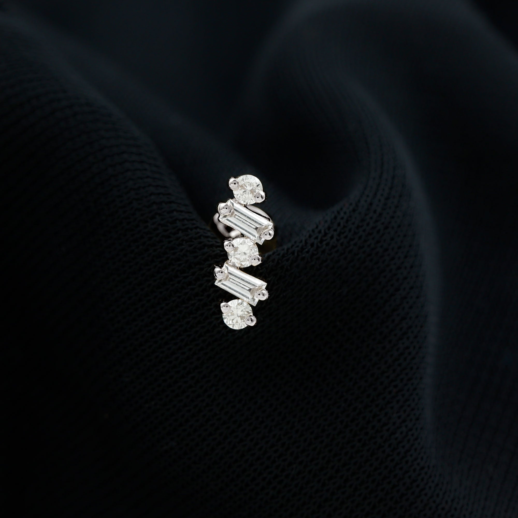 Baguette Shape Diamond Cartilage Piercing Earring Natural - ( HI-SI ) - Rosec Jewels