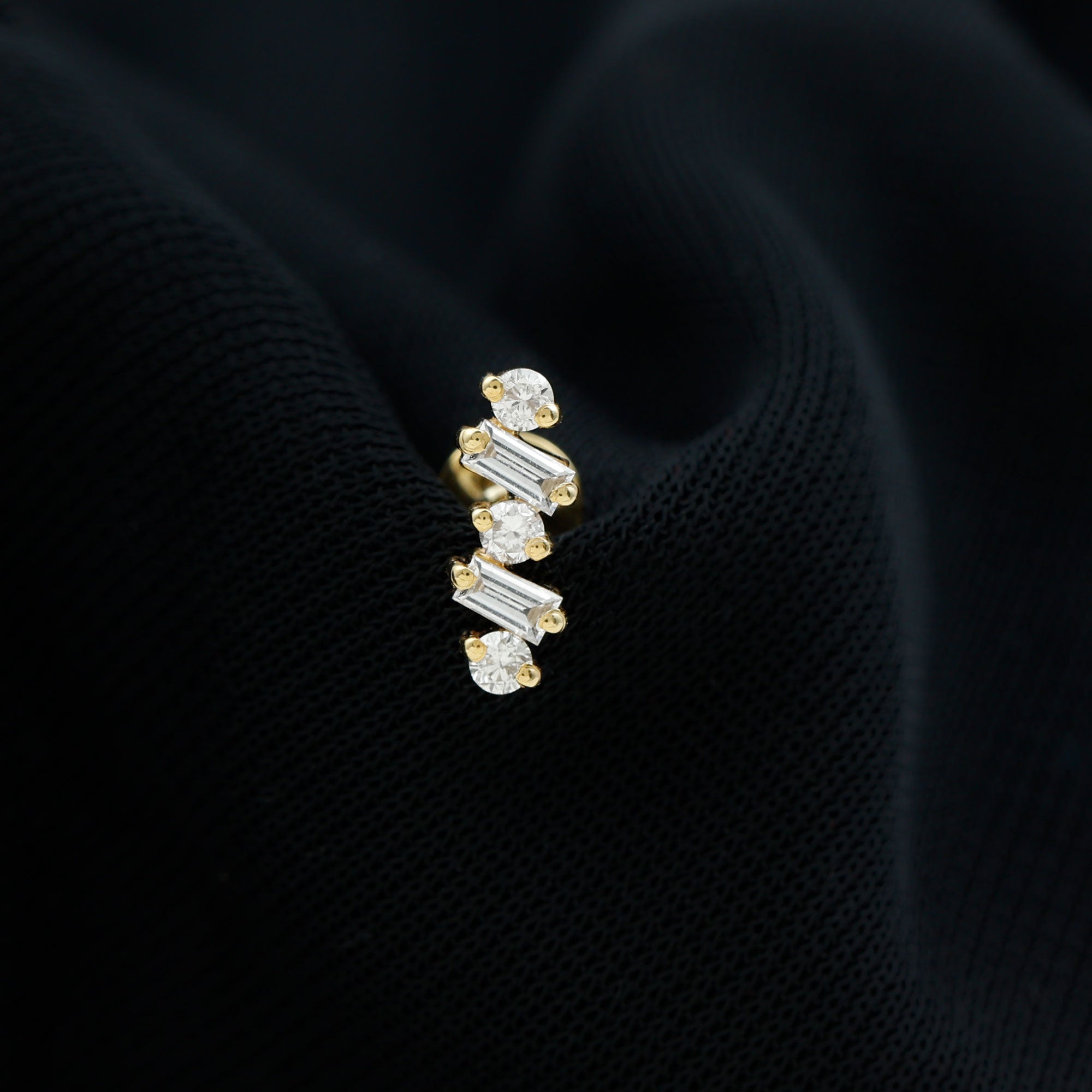 Baguette Shape Diamond Cartilage Piercing Earring Natural - ( HI-SI ) - Rosec Jewels